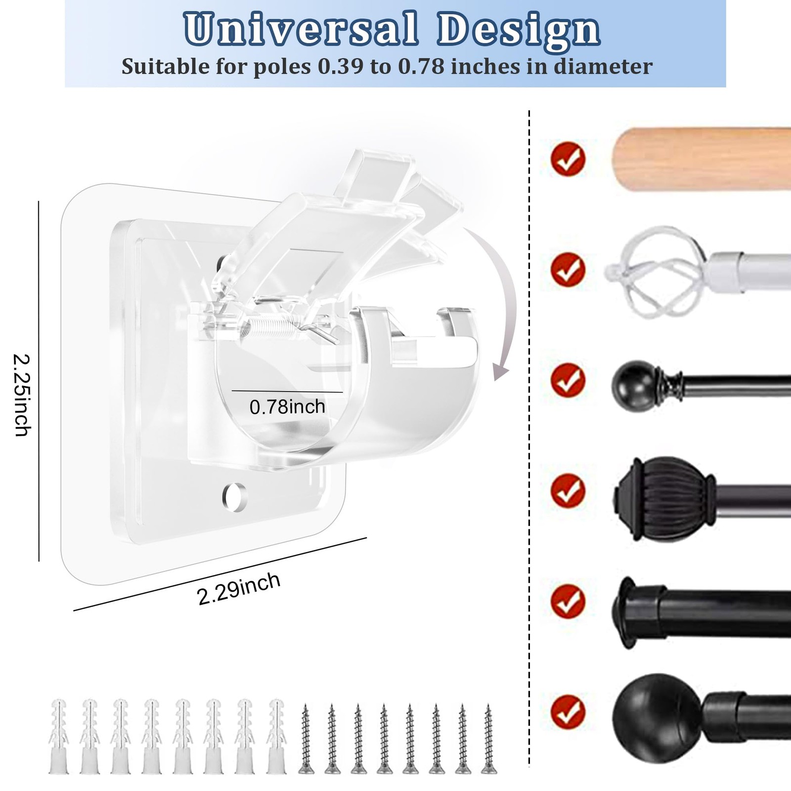 Self Adhesive No Drill Adjustable Curtain Rod Holder Hooks Brackets