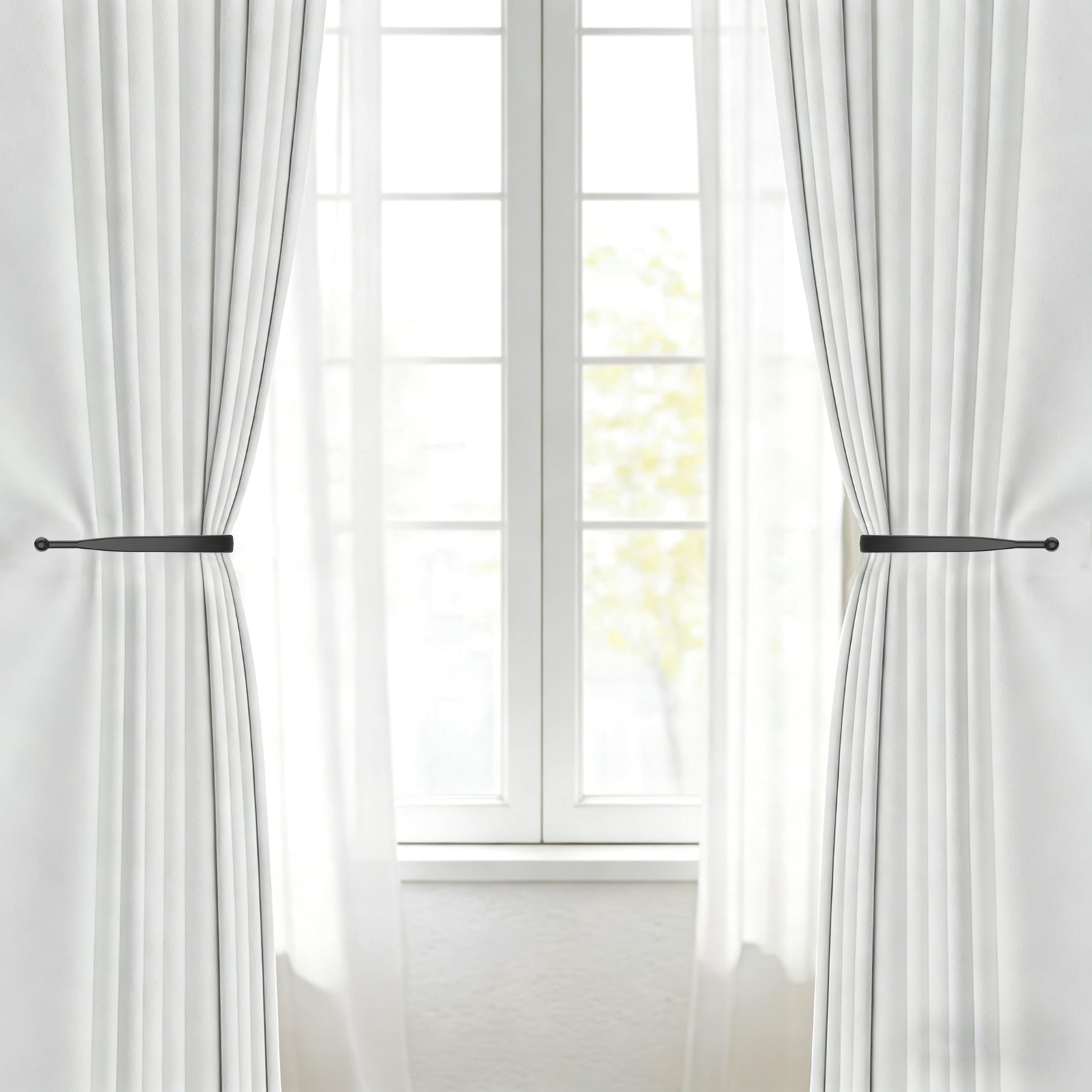 2pcs Curtain Holdbacks Black， Curtain Holders for Wall Mounted Curtain Pull B…