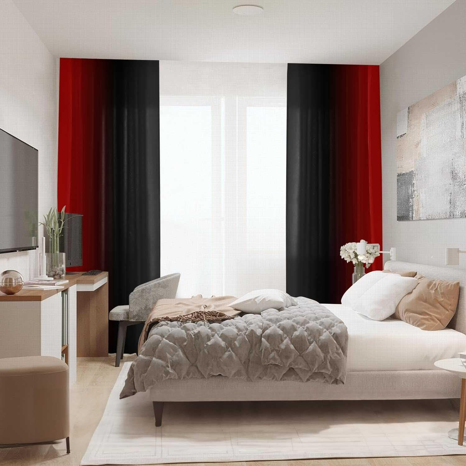 Abstract Ombre Curtains 84 Inches Length for Living Room,Red and Black Light Fil