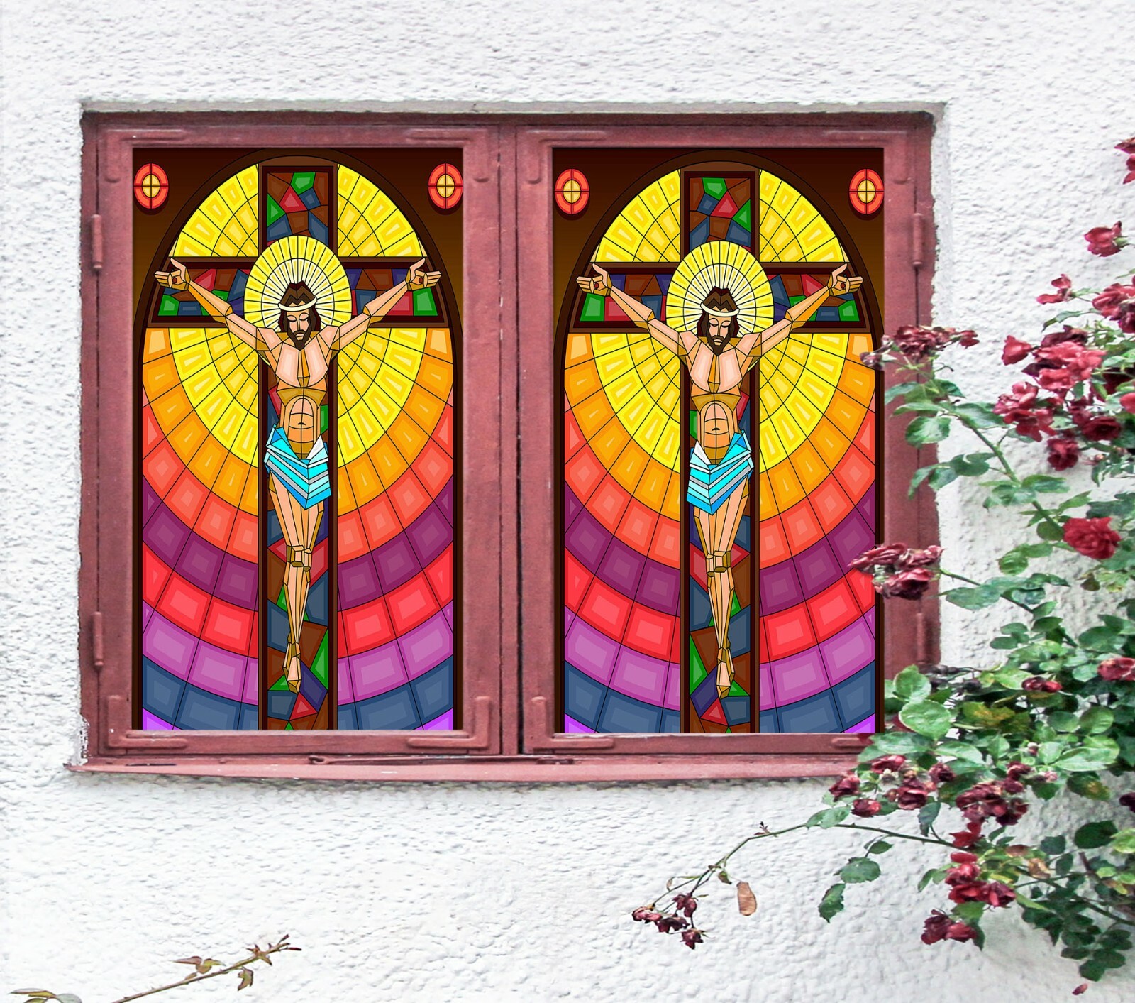 3D Christ Religion A24 Window Film Print Sticker Cling Stained Glass UV Zoe