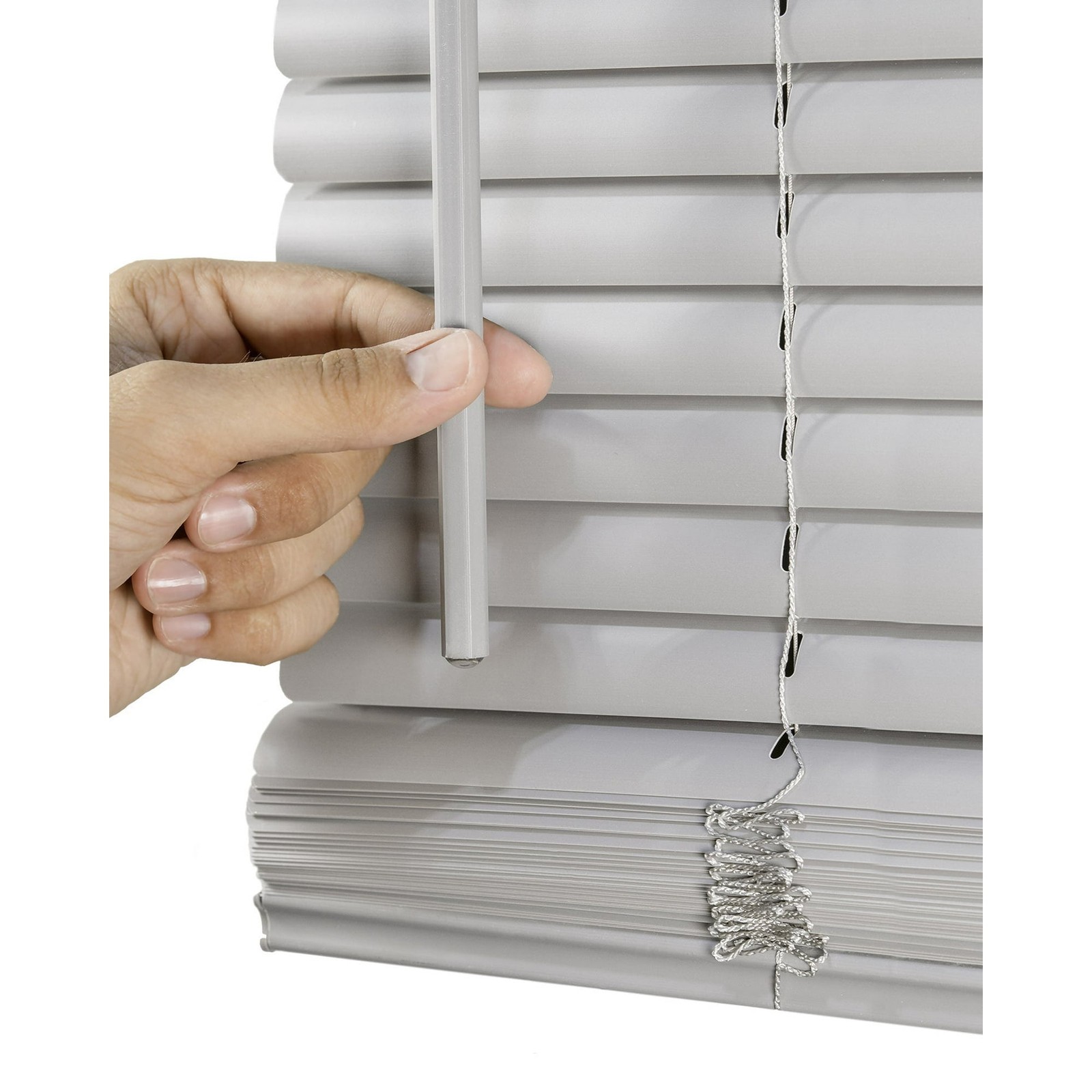 Vinyl Mini Blinds Gray Cordless Room Darkening, 1 in. – 12 in. W x 48 in. L