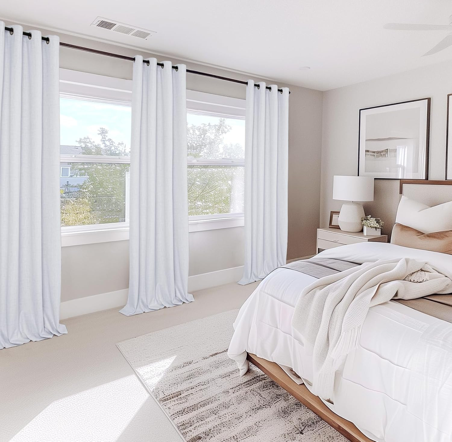 Linen Textured Total Blackout Curtains for Bedroom 45 Inches Long, Greyish White