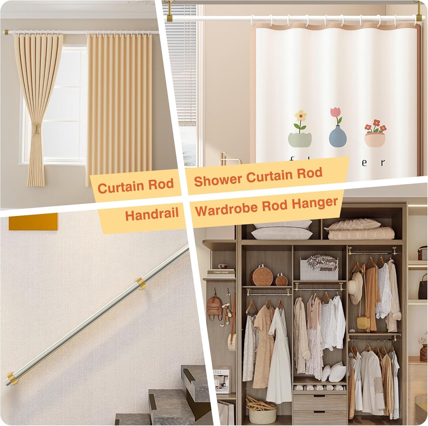 Stainless Steel Curtain Rod Holders with 3.35in Height and Gold Finish