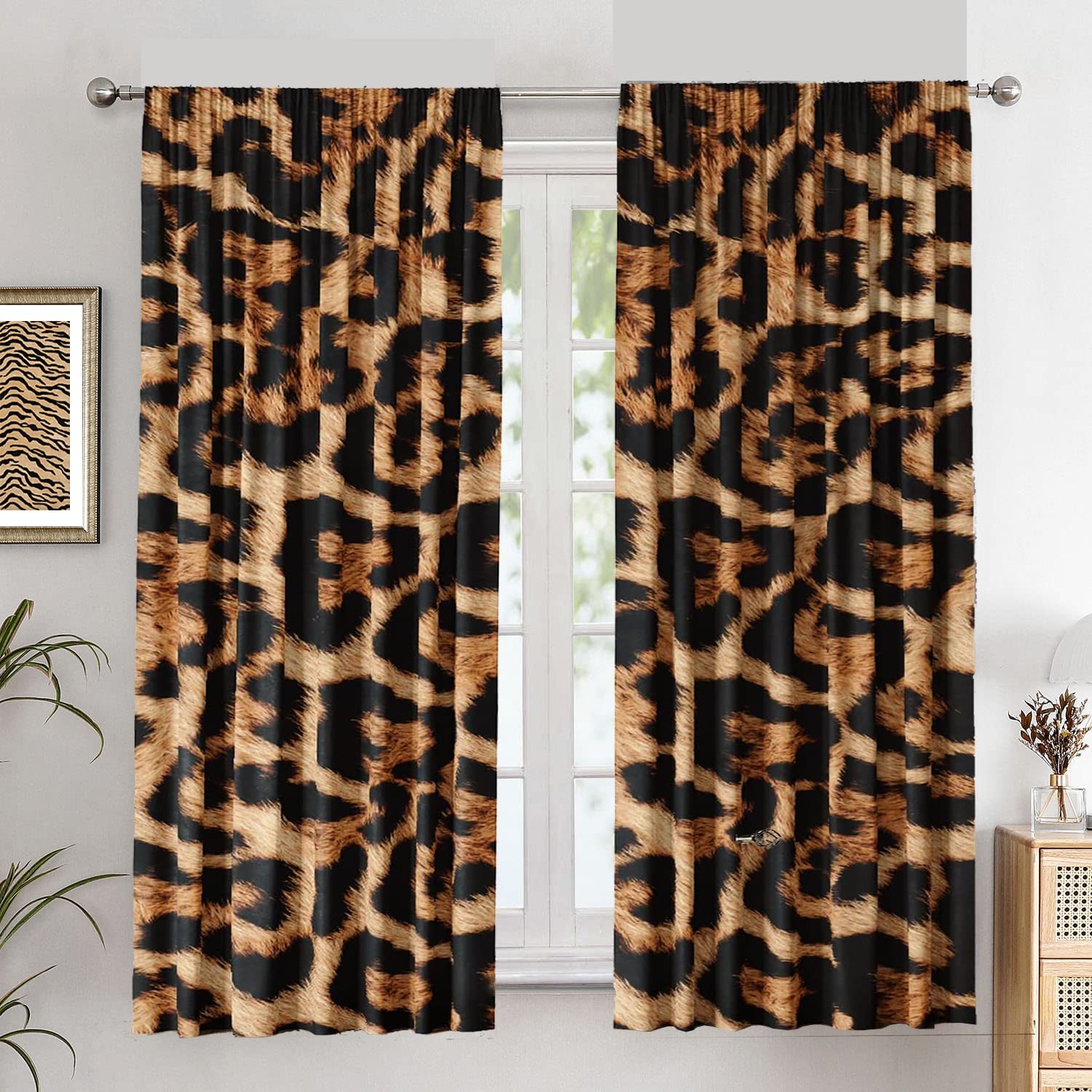 Leopard Print Curtains 42w X 63h For Living Room And Bedroom Rod Pocket Chee