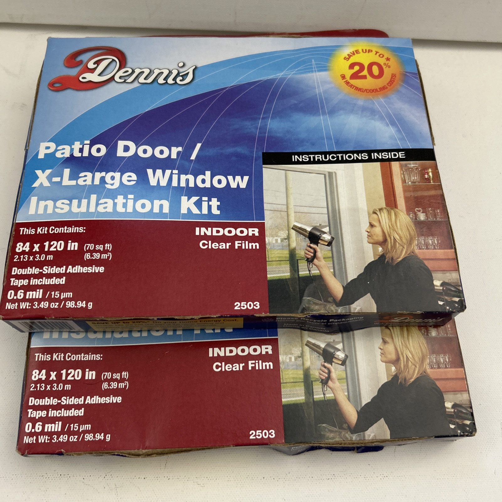 2X Dennis Patio Door / X-Large Window Insulation Kit 84″ x 120″ NIB CLEAR FILM