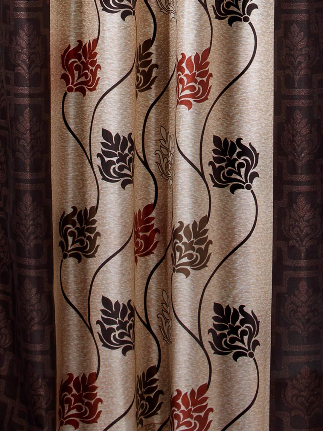 2 Piece Premium Floral Eyelet Polyester Door Curtains 7Ft – Brown (Ca)