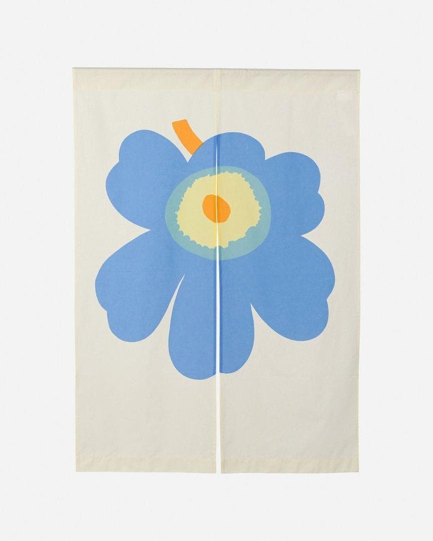 Marimekko Unikko Noren Curtain Light Blue Yellow Cotton Floral 32.7×46.5 in New