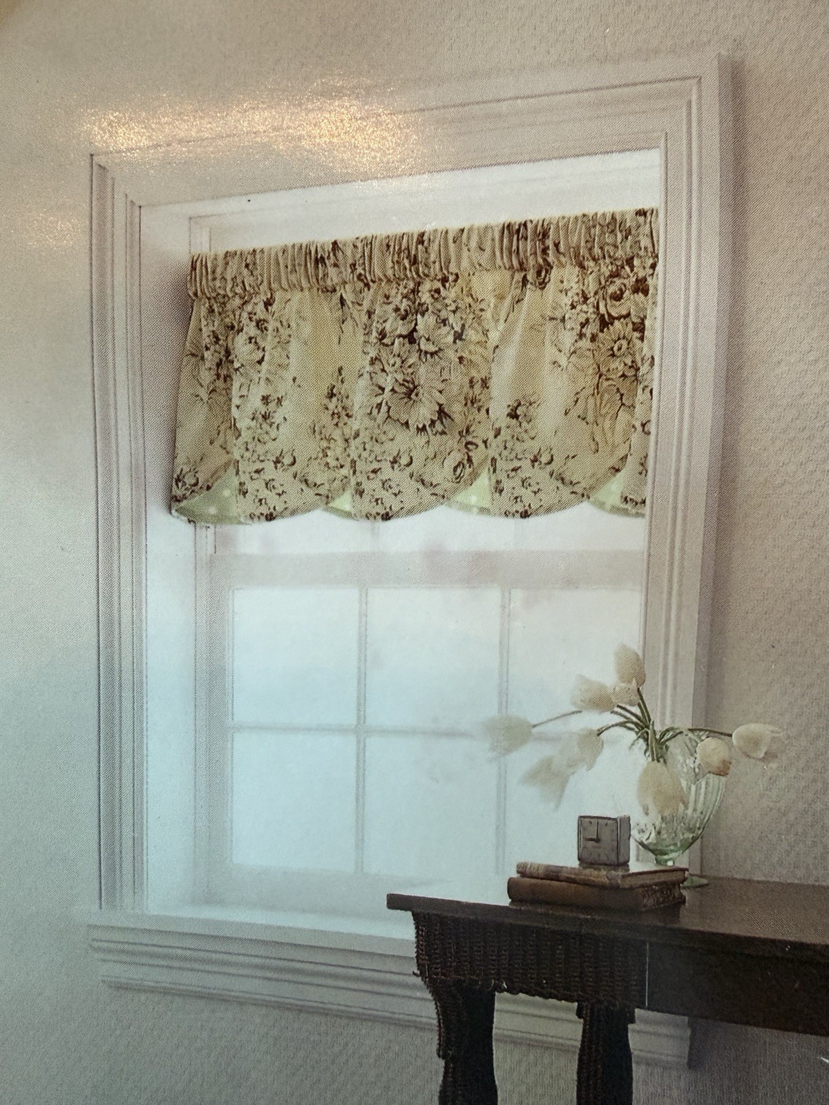 NEW Waverly Home Floral Tan Green Brown Scalloped Valance 72” x 18”