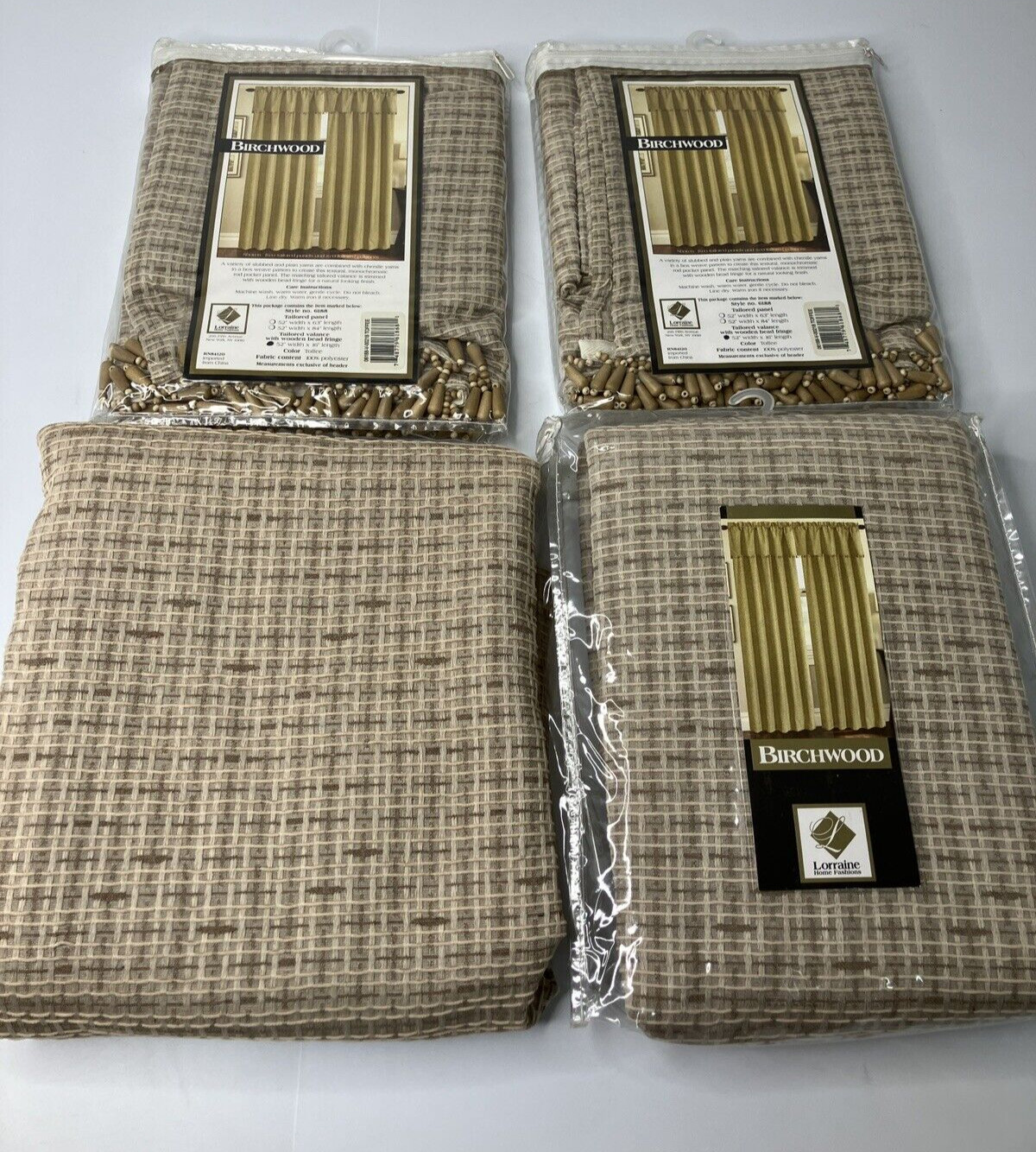 Lorraine Home Fashions Curtains 2 pr w/Valances Birchwood Box Weave Chenille-NEW