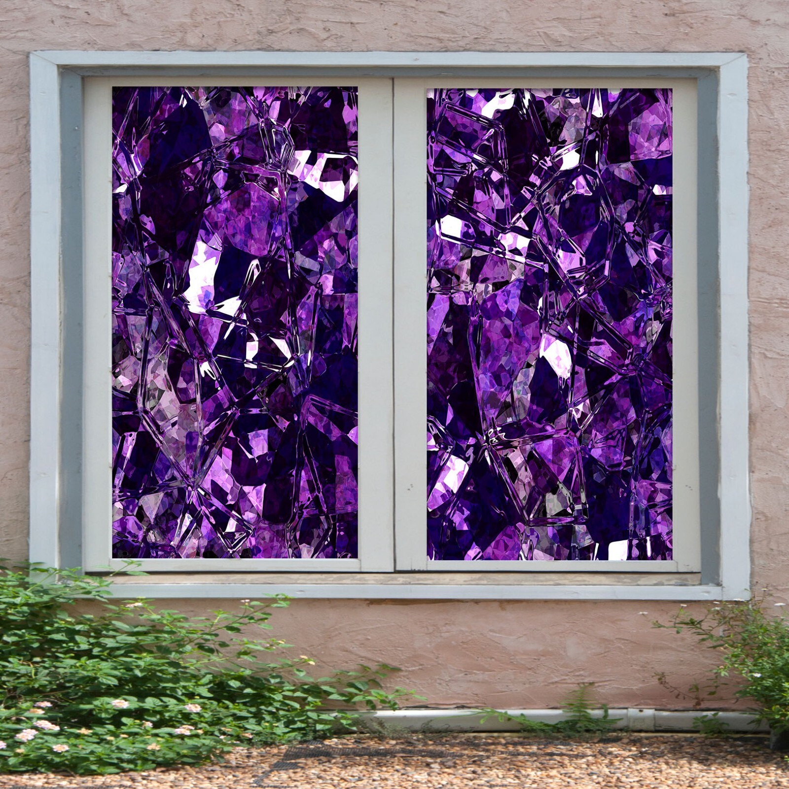 3D Purple Crystal A439 Window Film Print Sticker Cling Stained Glass UV Sinsin