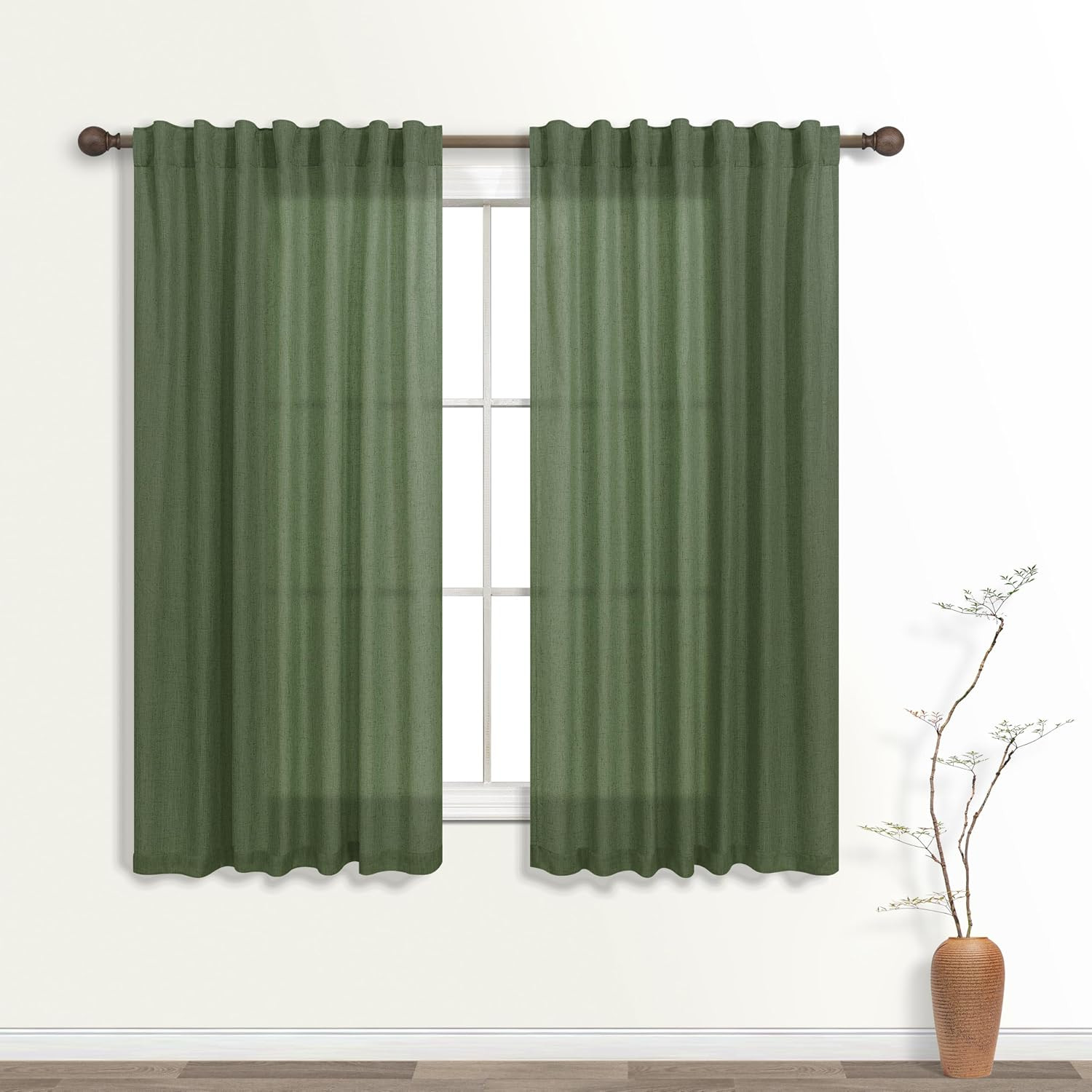Olive Green 45Inch Short Curtains Back Tab Rod Pocket Kitchen Set, 2 Panels