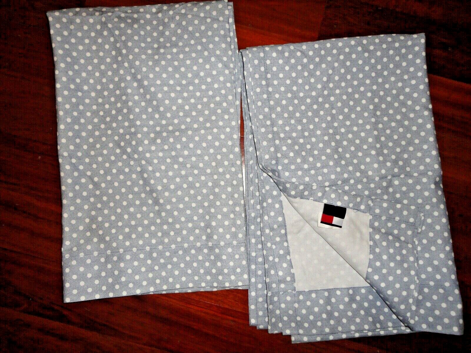 TOMMY HILFIGER BLUE WHITE CHAMBRAY DOT DOTS (PAIR) UNLINED WINDOW PANELS 50 X 83