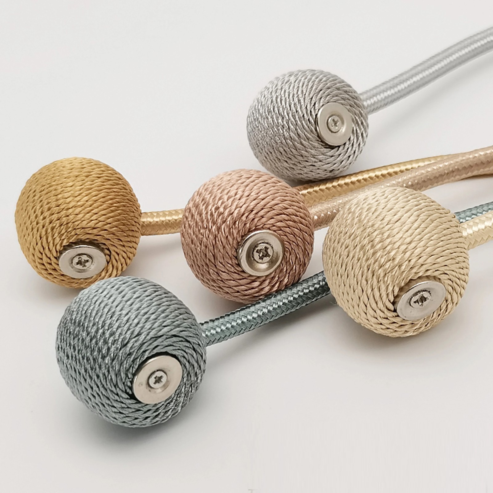 2pcs modern minimalist magnetic ball curtain tiebacks with thicker twisted cords