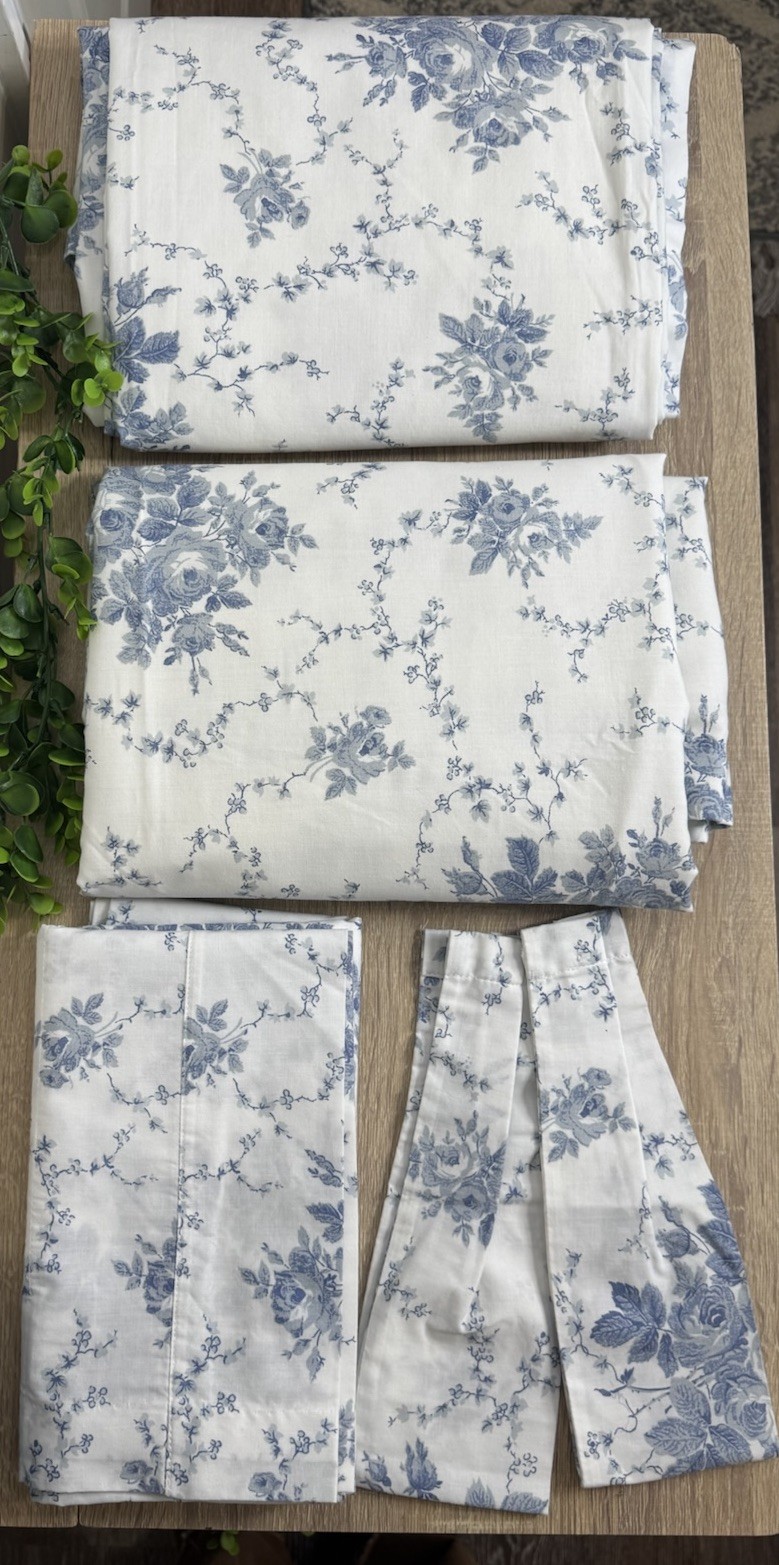 Vtg Laura Ashley Cottage Rose SOPHIA Lined Curtain Panels Valance Tie-Backs Set