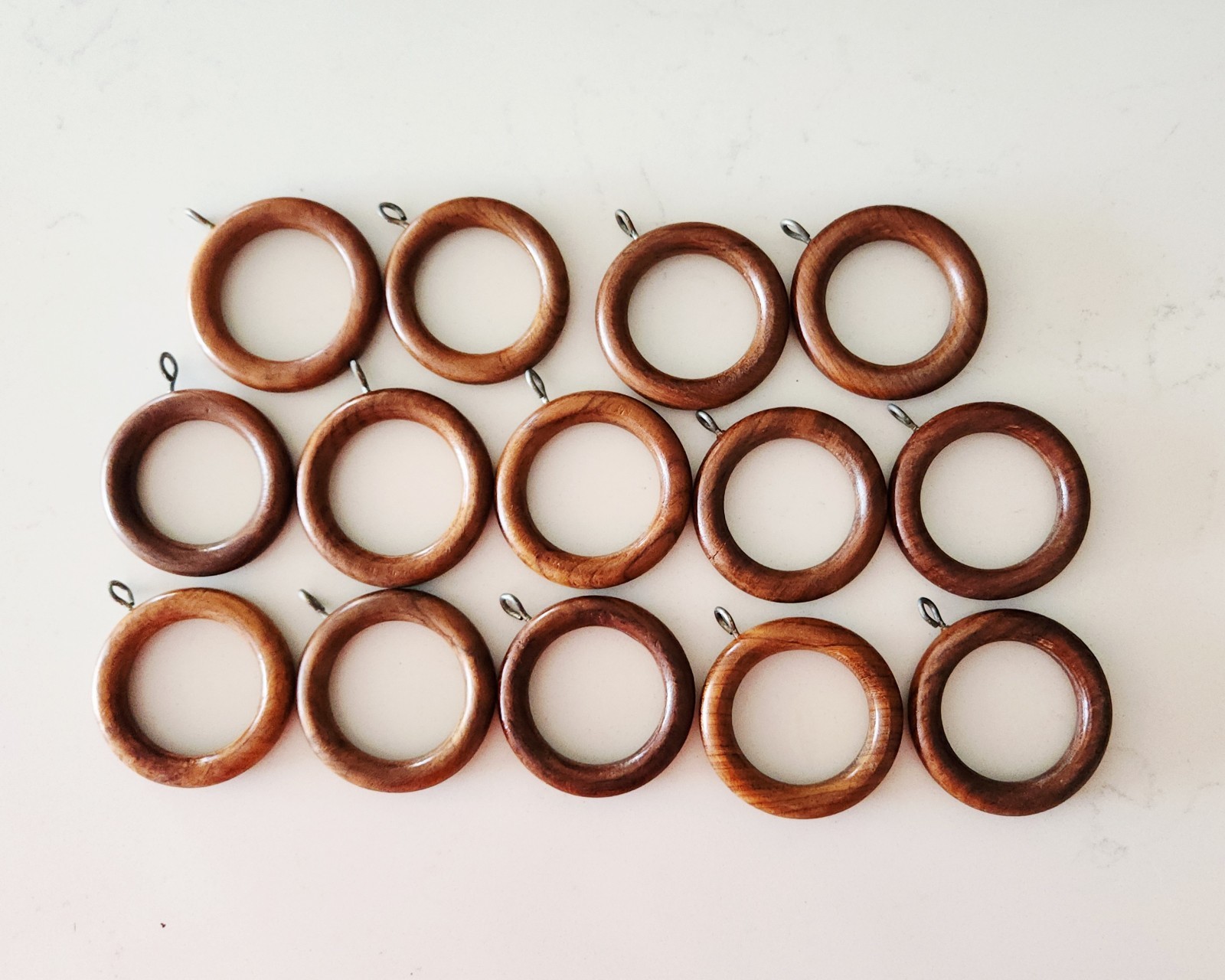 14 Restoration Hardware LARGE Brown Wood Drapery Curtain Rings w Eyes 1-1/4″ Rod