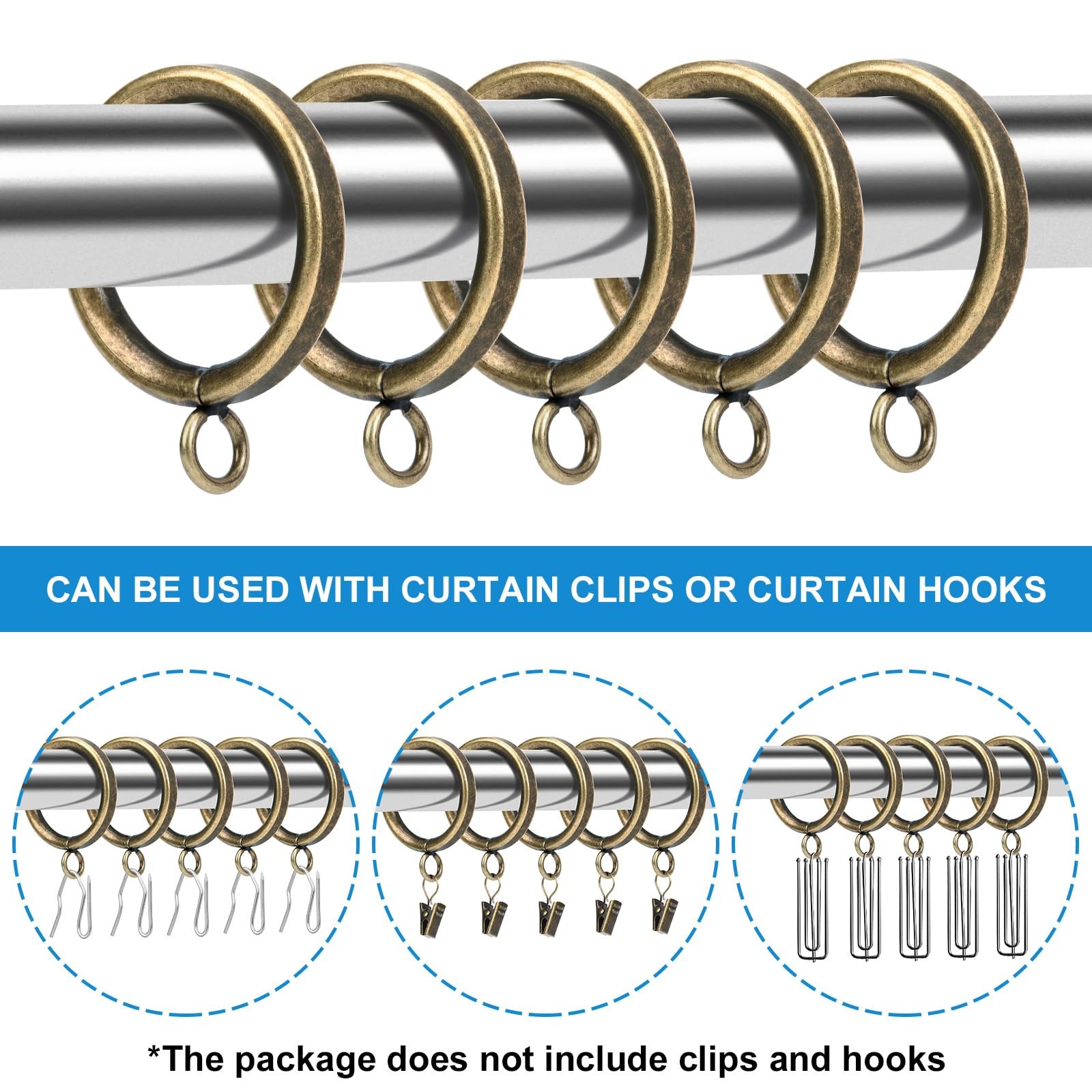 24 PCS 1.26Inch Inner Diameter Metal Curtain Rings Eyelets Fits 1.0 In Rod