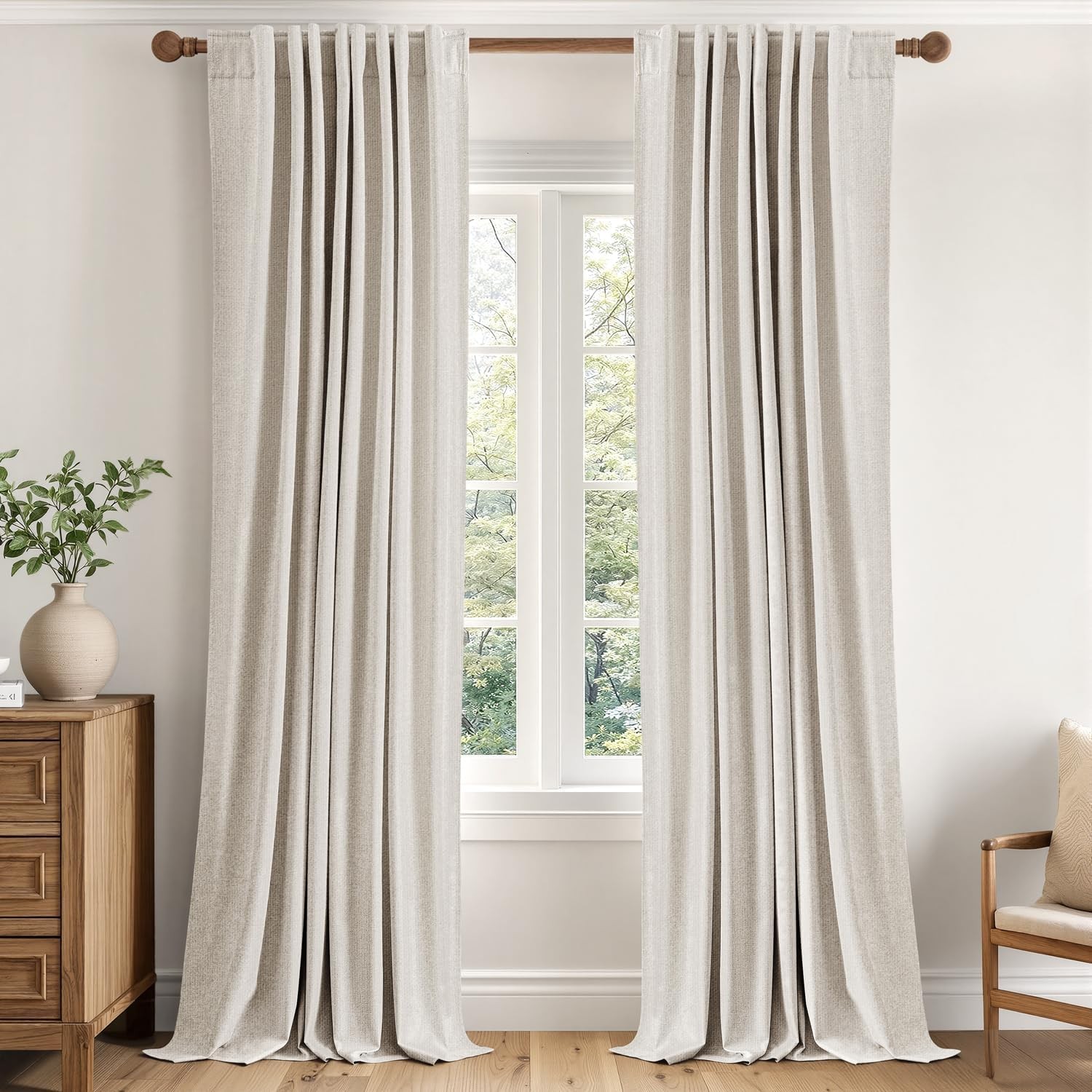 MIULEE 100% Blackout Linen Curtains 84 inch Long Cream Thermal Drapes 2 Panels S