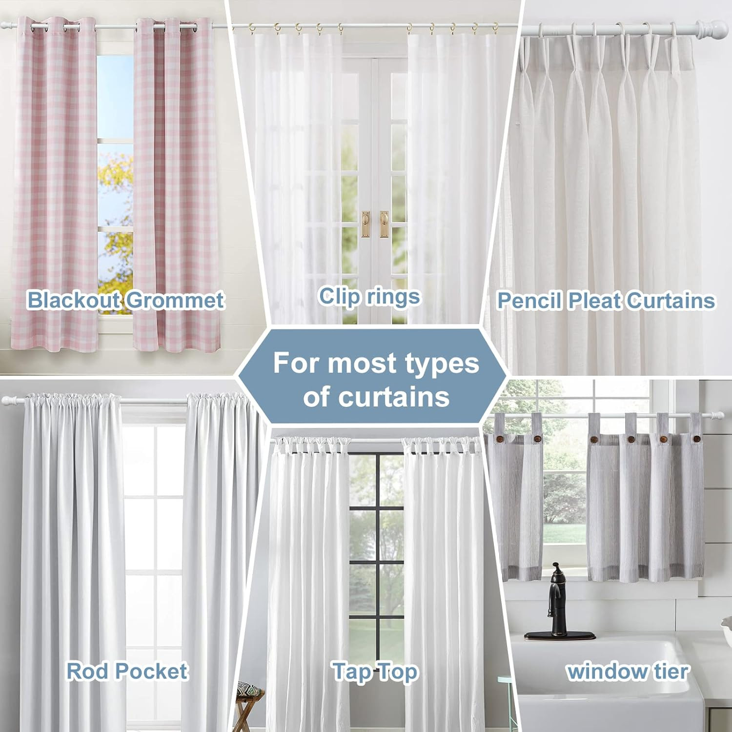 Rod For Window size 48~84″ long HD Metal 1″ Dia. Window Curtain Rod holder White