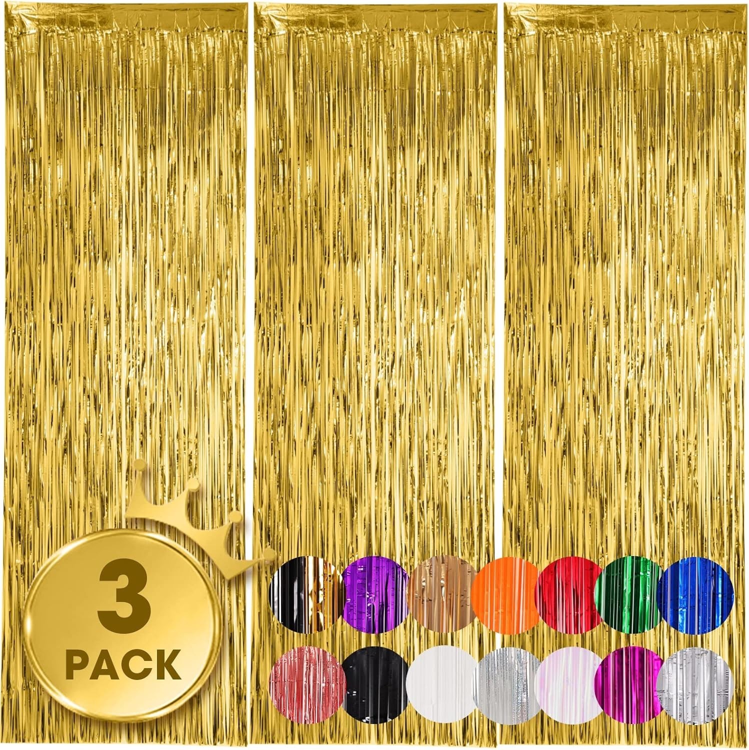 3 Pack 3.3×8.2 Feet Gold Foil Fringe Backdrop Curtains, Tinsel Streamers, Fri…
