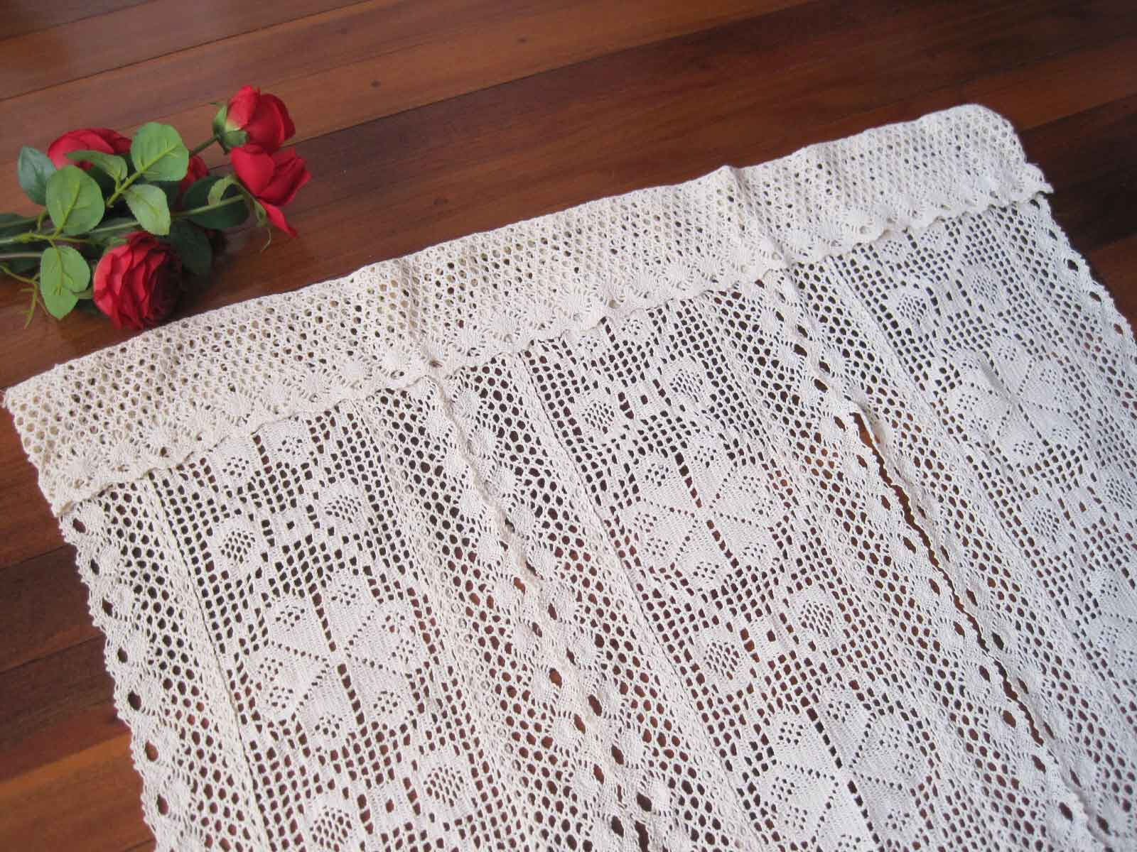 Again@Vintage Style 3 Panel Design Crochet Lace Braid Beige Cotton Door Curtain