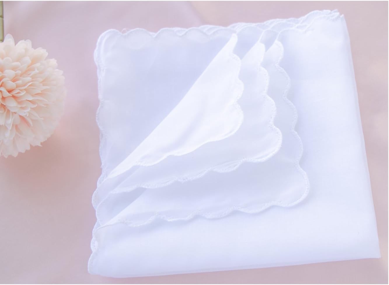 La closure Plain White 100% Cotton Handkerchiefs with Scalloped Edge 3PCS