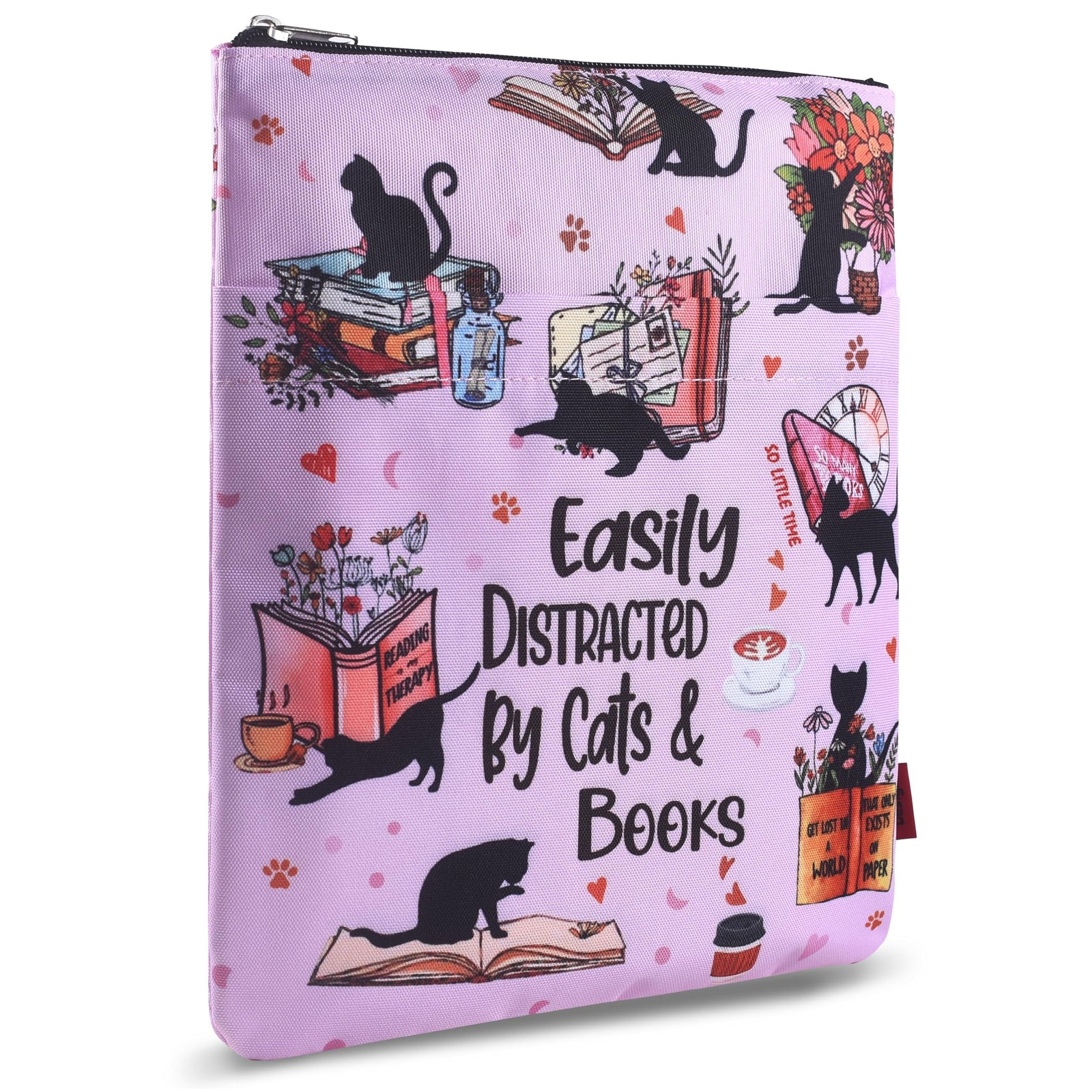 Cat Lover Book Sleeve with Zipper – 11×8.5 Inch Waterproof Pink