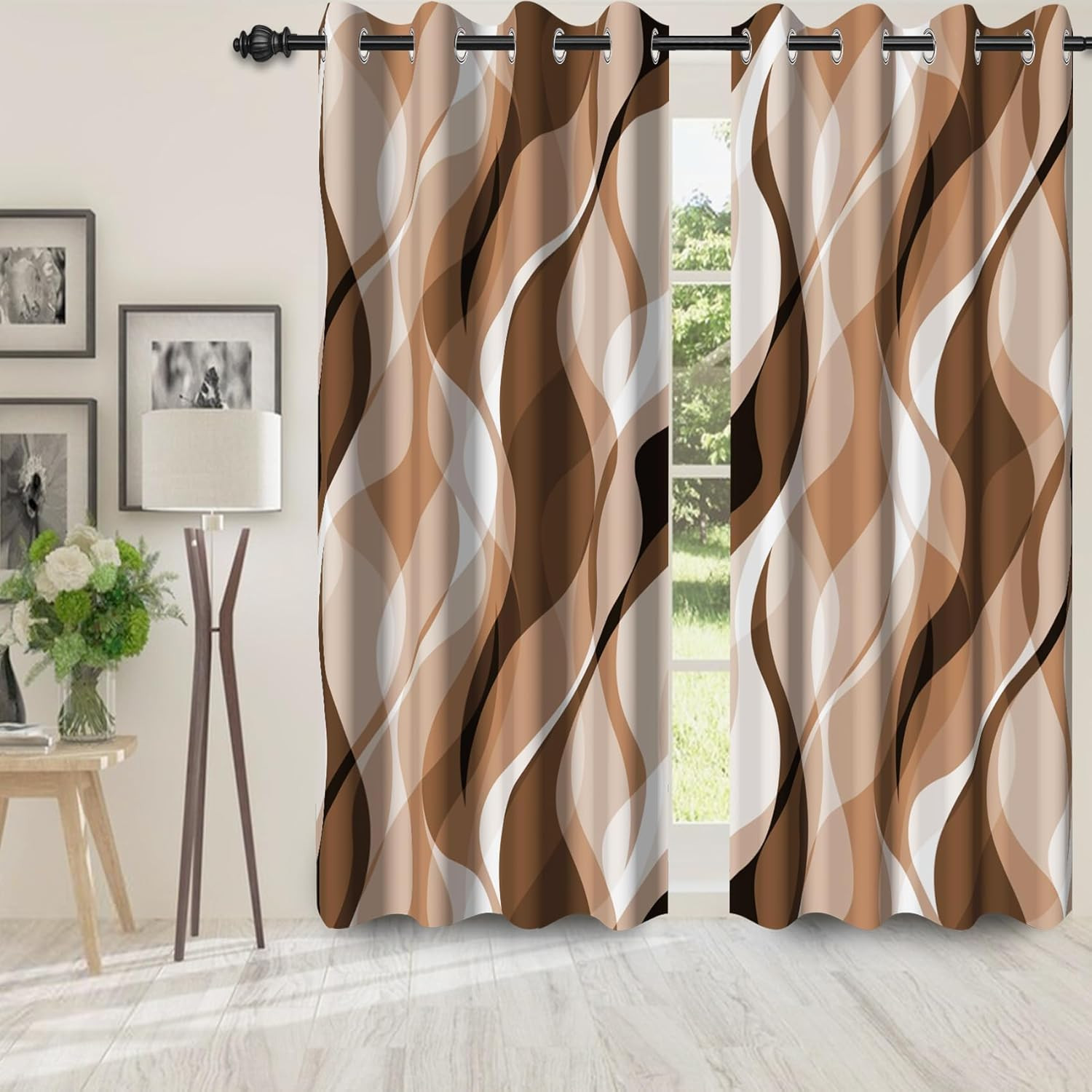 Stylish Brown Blackout Curtains, 2 Panels, Thermal Insulated, 53″x96