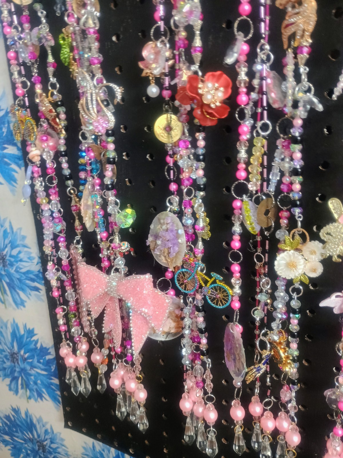 Bicycle Bunny Crystal Curtains With Charms, Set Of 7