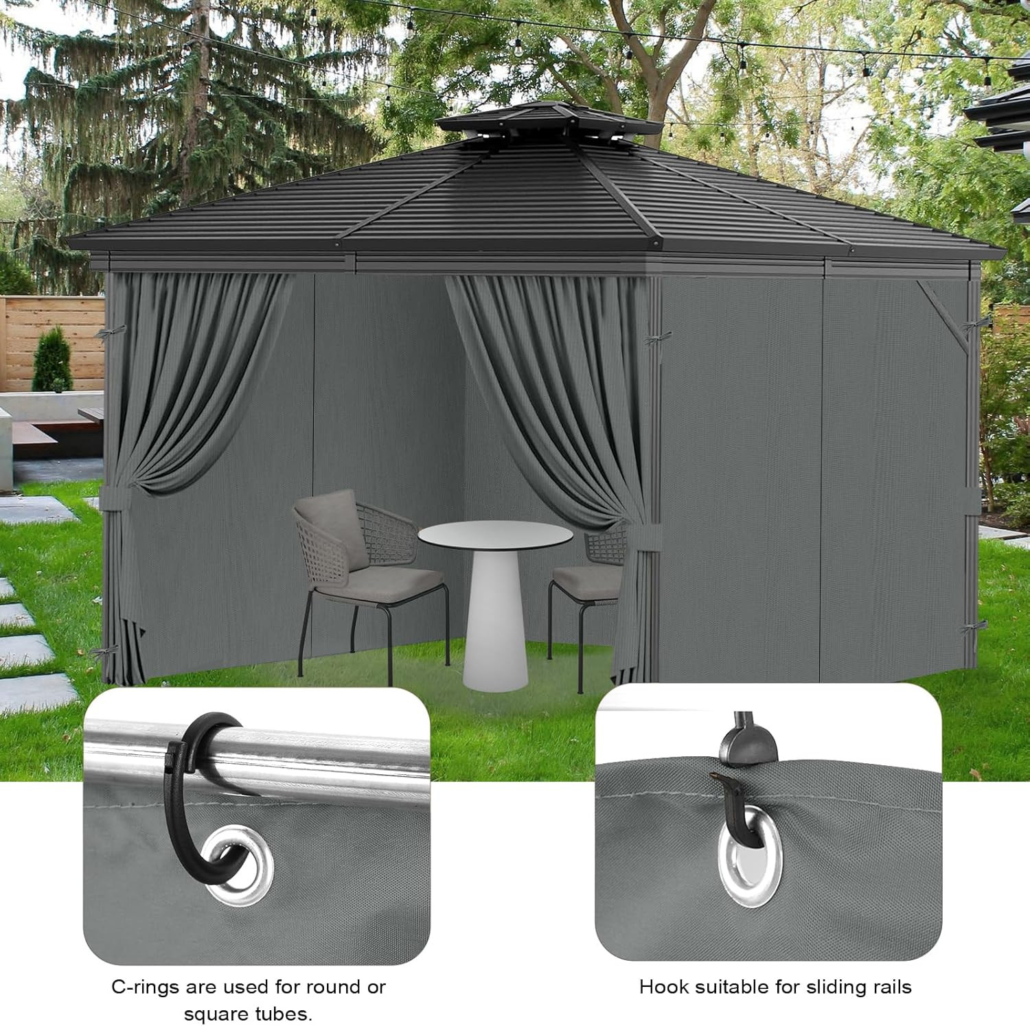 Waterproof 10×12 Ft Gray Privacy Curtains for Gazebos – 4-Piece Set
