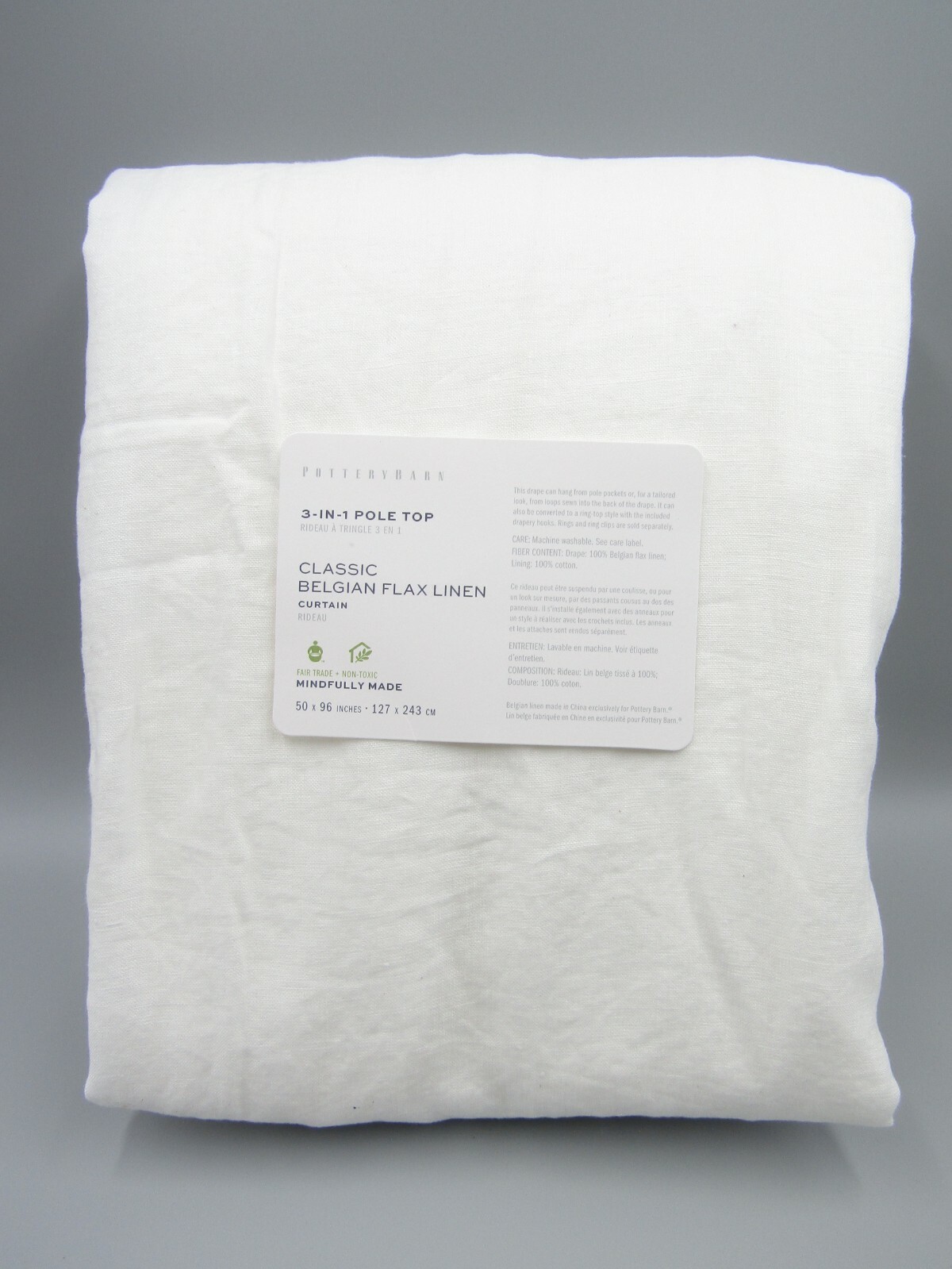 Pottery Barn Classic Belgian Flax Linen Cotton Lined Curtain White 50×96″ #Q114