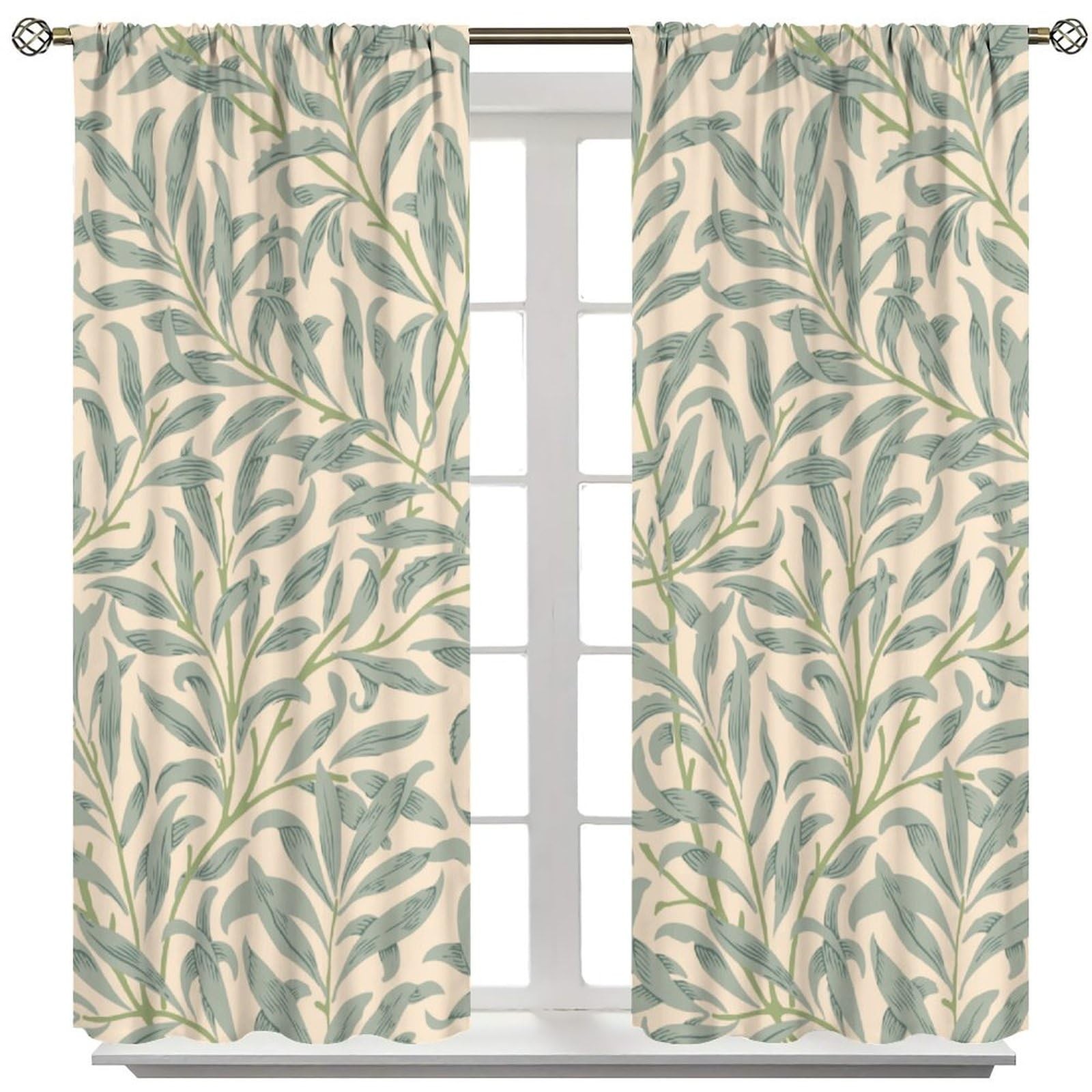 William Morris Curtains, Bohemia Minimalist Leaves Bough Pattern Window Treat…