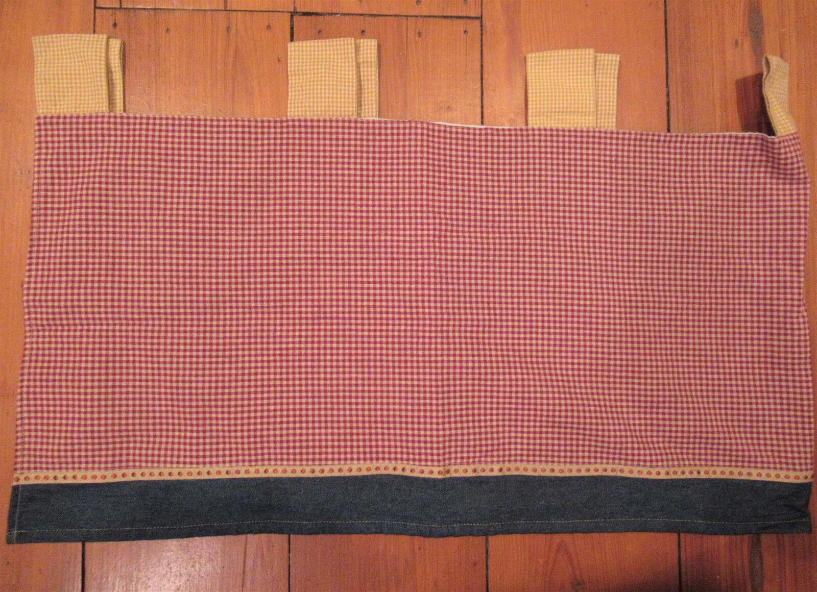 Eddie Bauer Tab Top Lined Valance Denim Red Gold Check 56″ X 18″ Cotton New