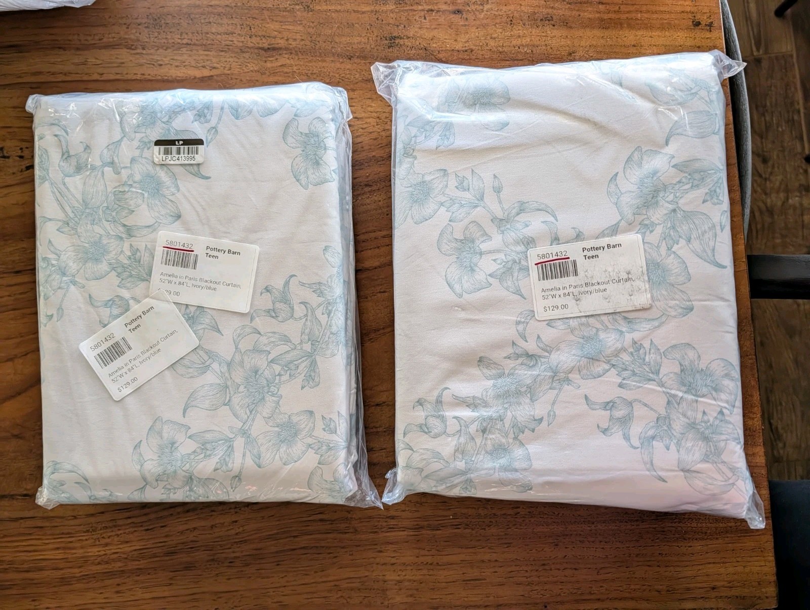 POTTERY BARN TEEN Set/2 Amelia in Paris BO Curtains-Ivory/Blue-52×84″-OPEN BOX