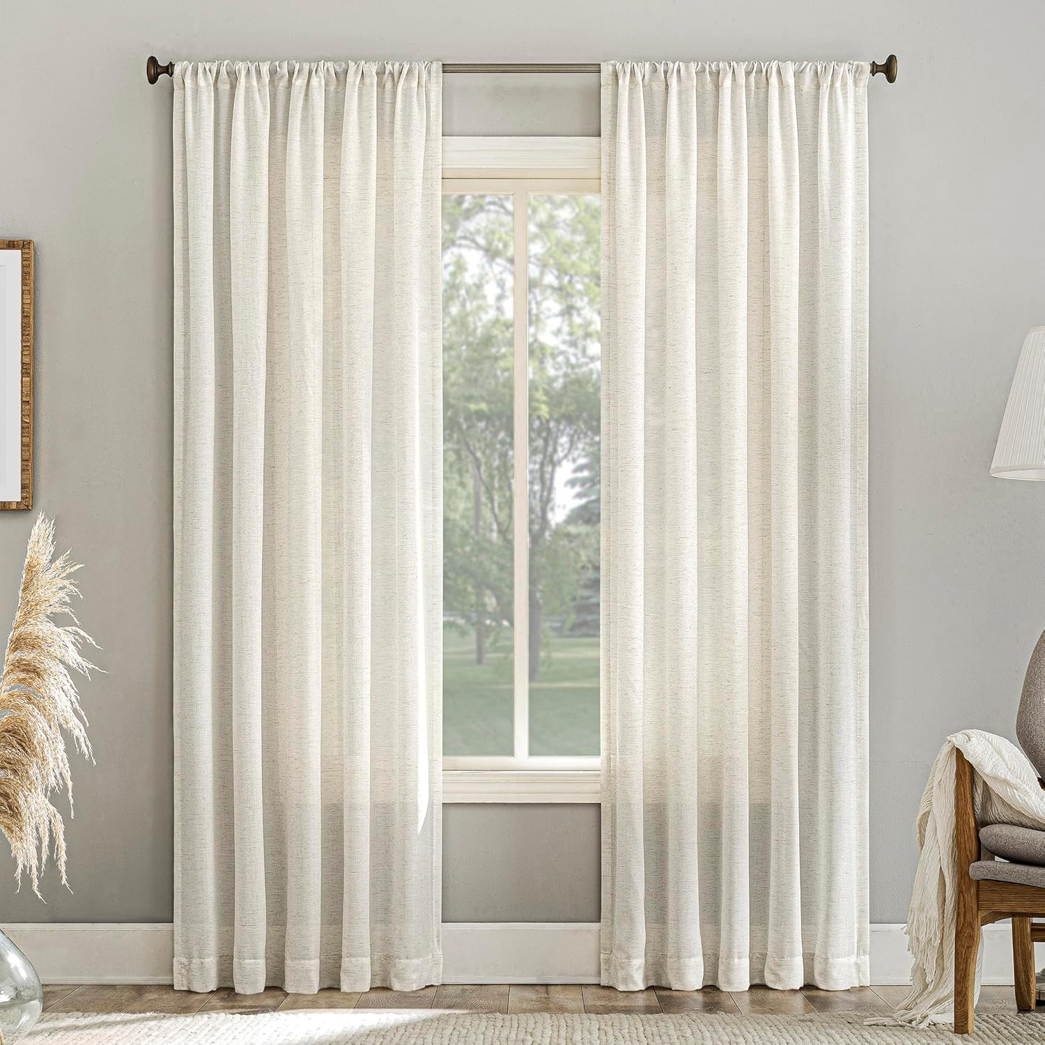 Linen Blend Textured Semi-Sheer Rod Pocket Curtain Panel 54″ x 84″ Taupe