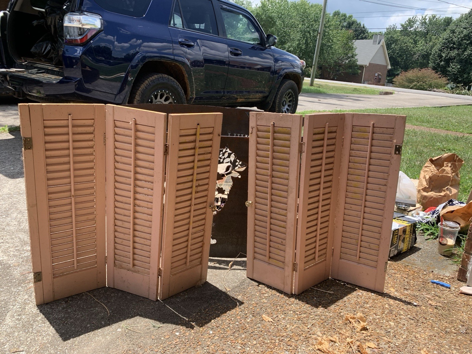 1 Pair / Set Vintage Wooden Louver Plantation Shutters 3 Panel 23 X 27