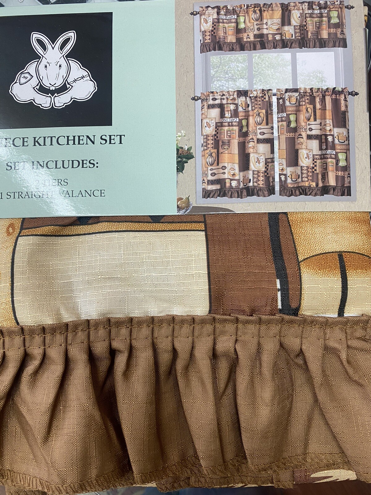 3 piece kitchen curtain set Coffee