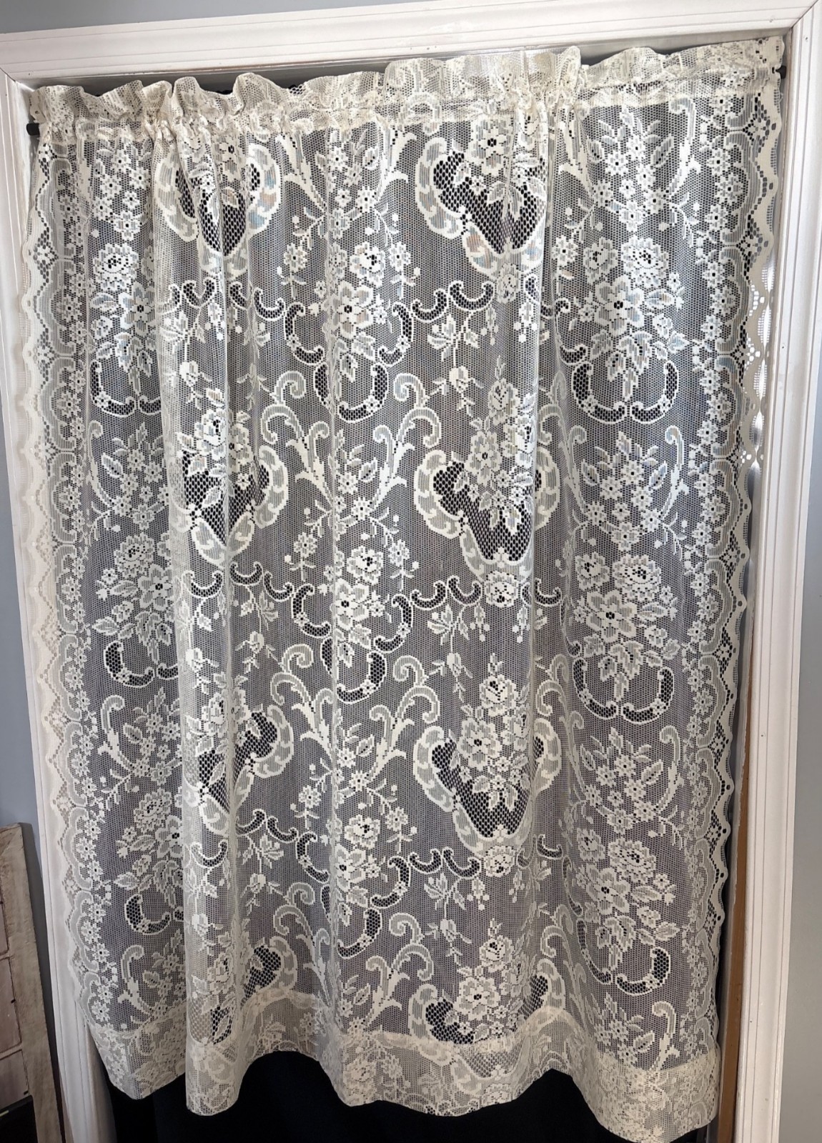 Lace Curtain Panel Floral Design Cream 58″W x 62″L Window Drapery Elegant