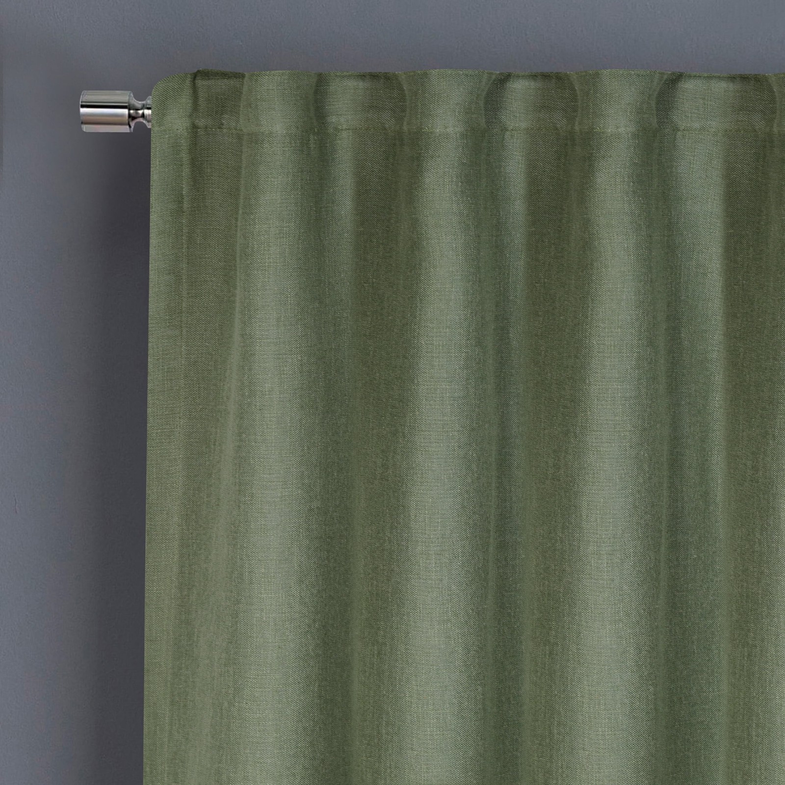 100 Percent Blackout Linen Blend Curtain Single Panel 50×95 Dark Cilantro Rod