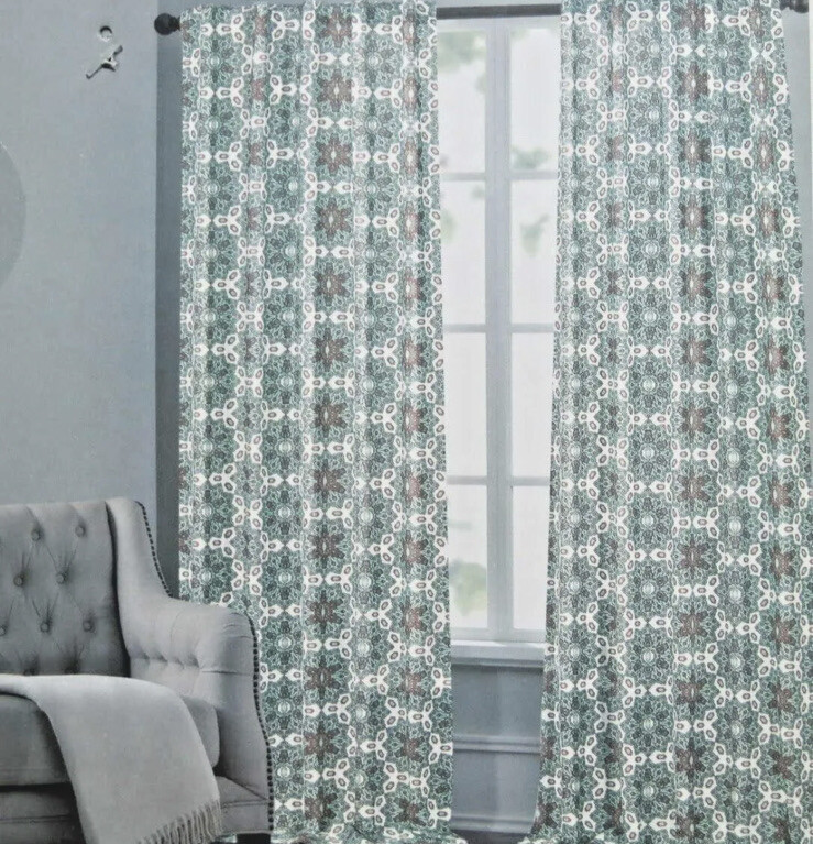 Cynthia Rowley Window Panels Pair 52 x 96″ Geometric Medallions Turquoise Aqua
