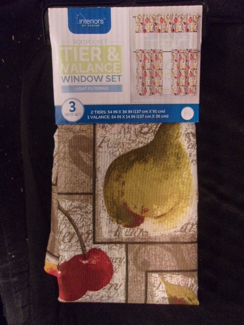 INTERIORS~KITCHEN FRUITS~3 PIECE TIER & VALANCE CURTAIN SET~NEW~ROD POCKET