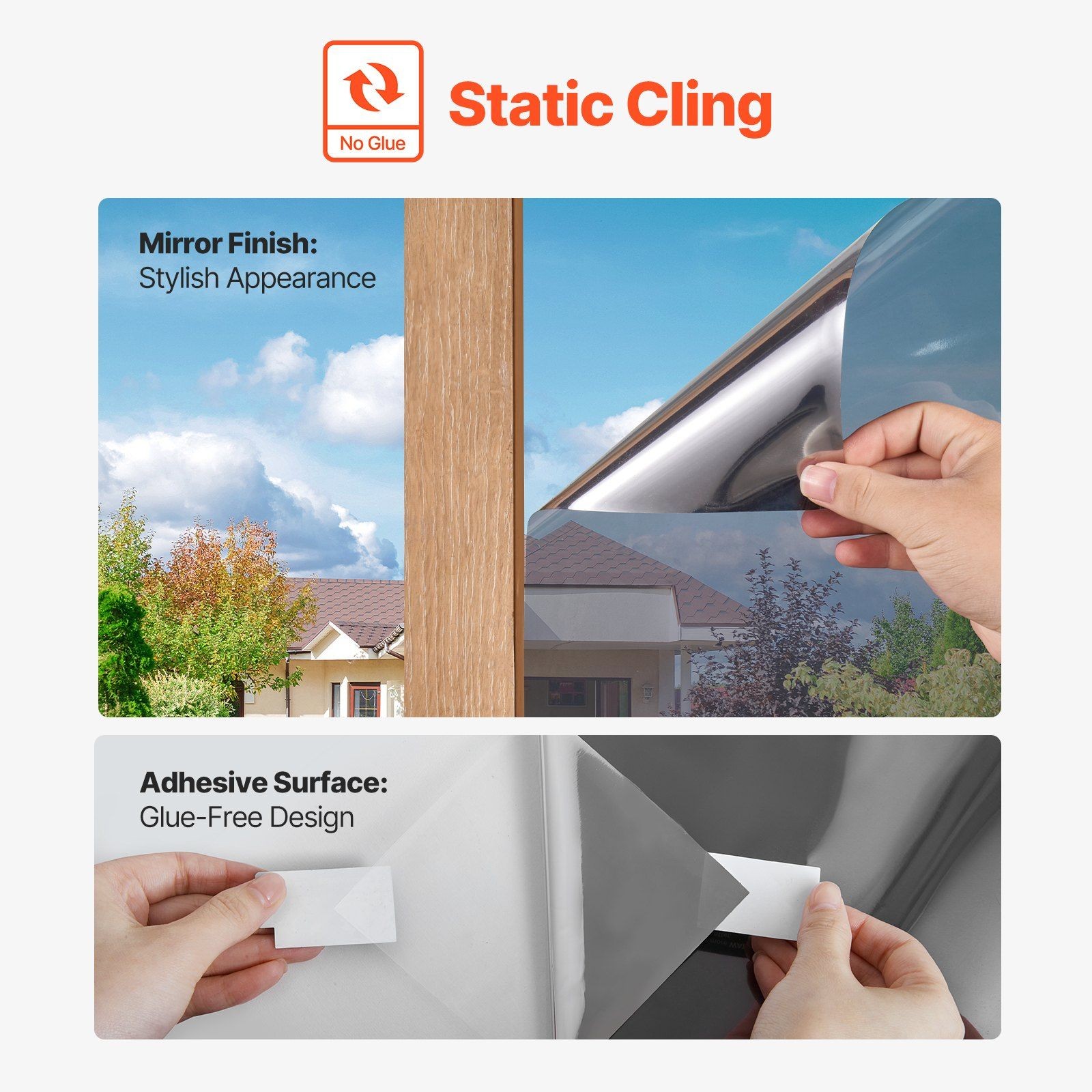 Glass Surface Mirror Film for Privacy Sunlight Filtering Static Hold