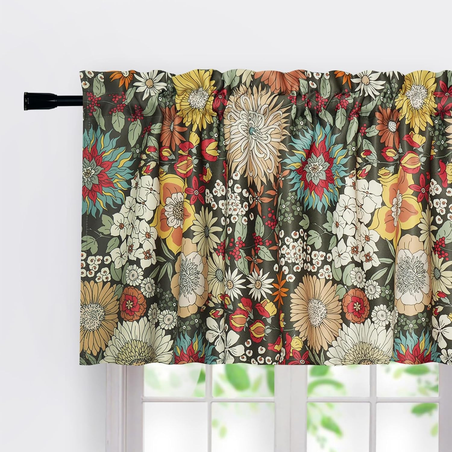Floral Printed Pastoral Valance, Room Darkening Blackout Valances, Bohemian-Styl