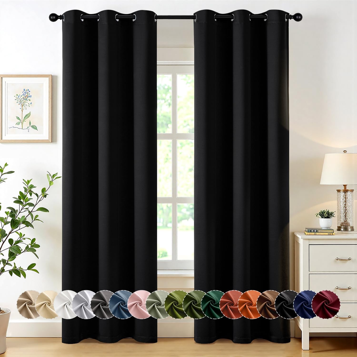 MIULEE Blackout Curtains for Bedroom Living 40″W x 84″L (Pack of 2), Black