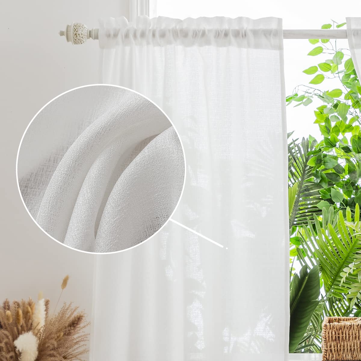 Yancorp White Kitchen Tier Curtains 24 inches Length Linen Textured Short Farmho