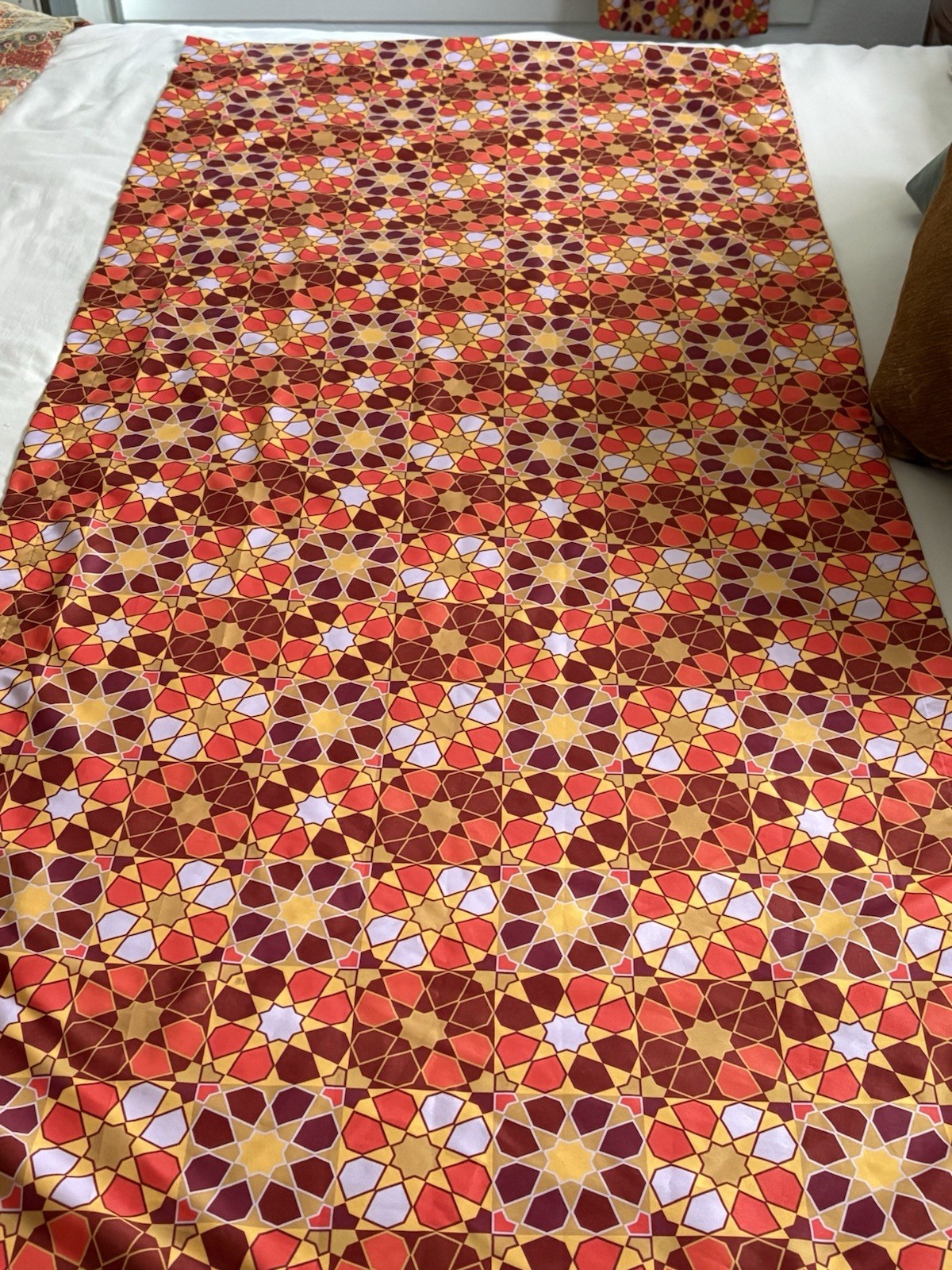 Boho Geometric Star Mosaic Curtains 29×63 2 Panels Orange/Red/Gold Moroccan Vibe