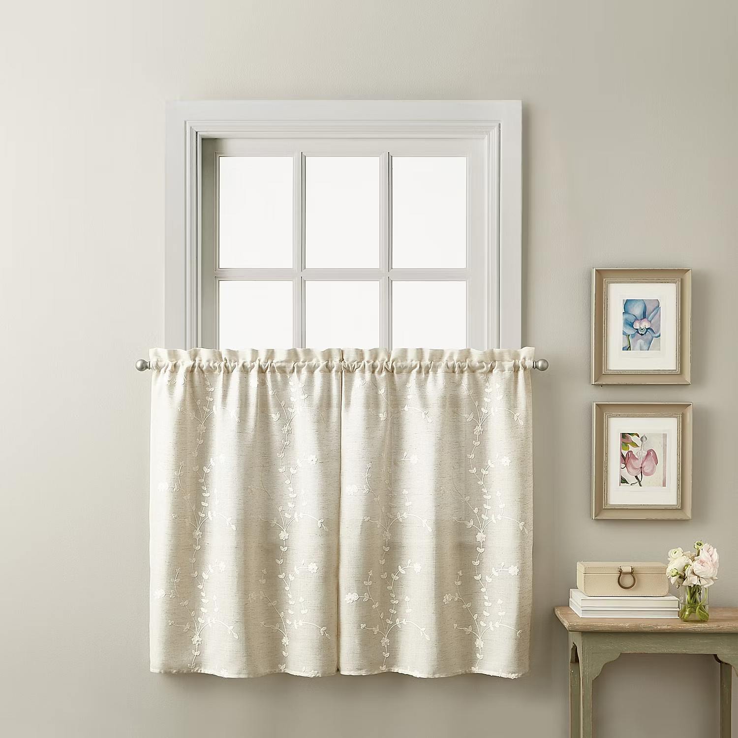 CHF Lynette 2-pc Window Curtains / Tiers, beige, embordered, botanical, JC Penny