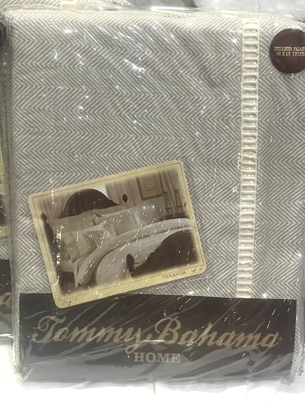 1 – Tommy Bahama Veranda Designer Valance Khaki & White Chevron 86″ x 15″ NIP