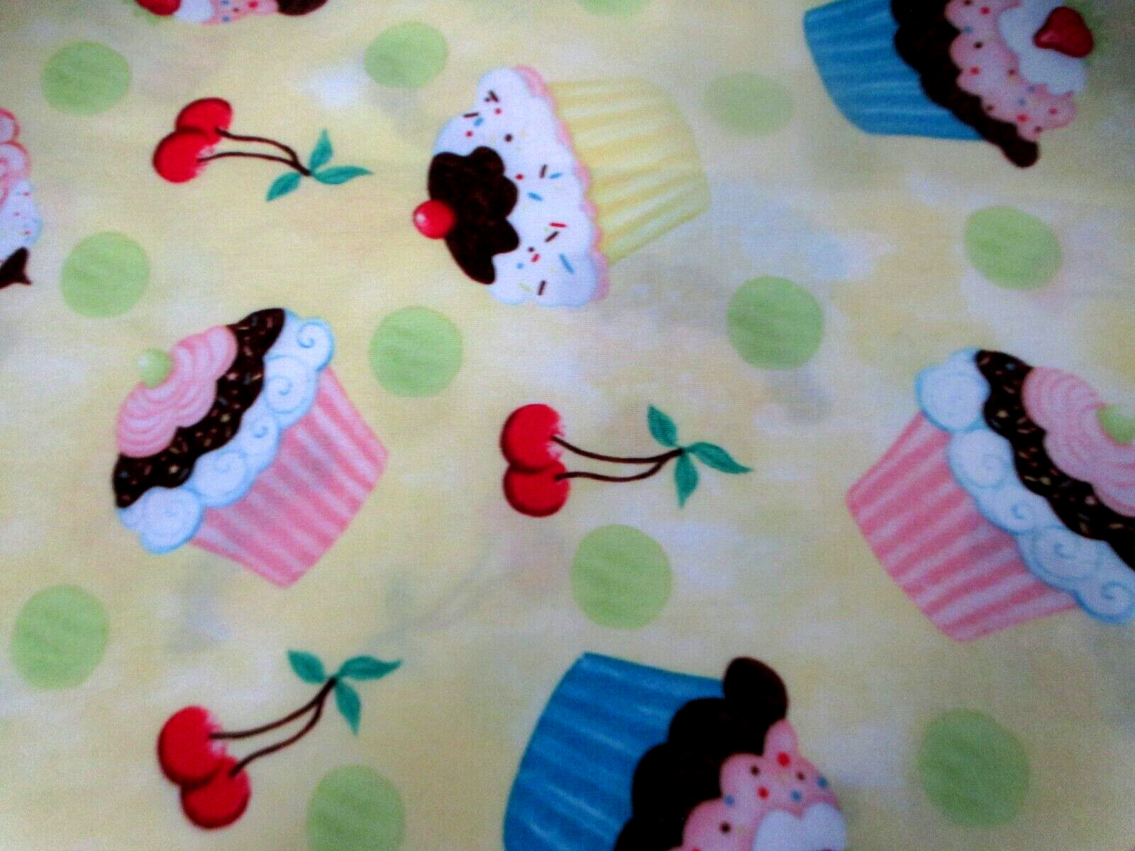 Yellow Pink Cupcake Cherry Print Cotton Fabric Window Valance