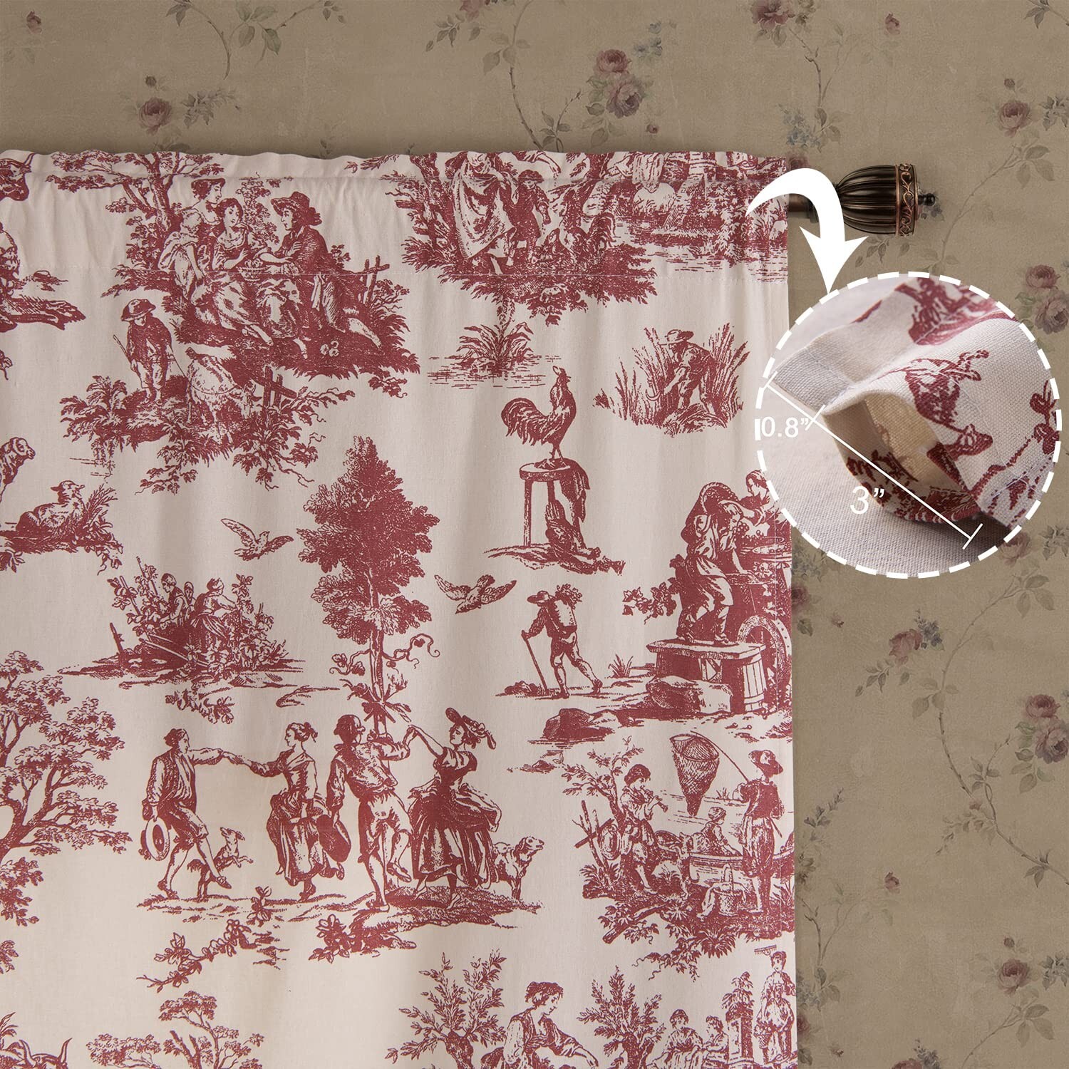 Cream Curtains 63 Inch Length for Bedroom 2 Panels with Farmhouse Red Design …