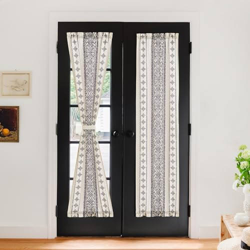 Natural Linen Door Curtain – Privacy French Door Shade Light Filgtering Boho